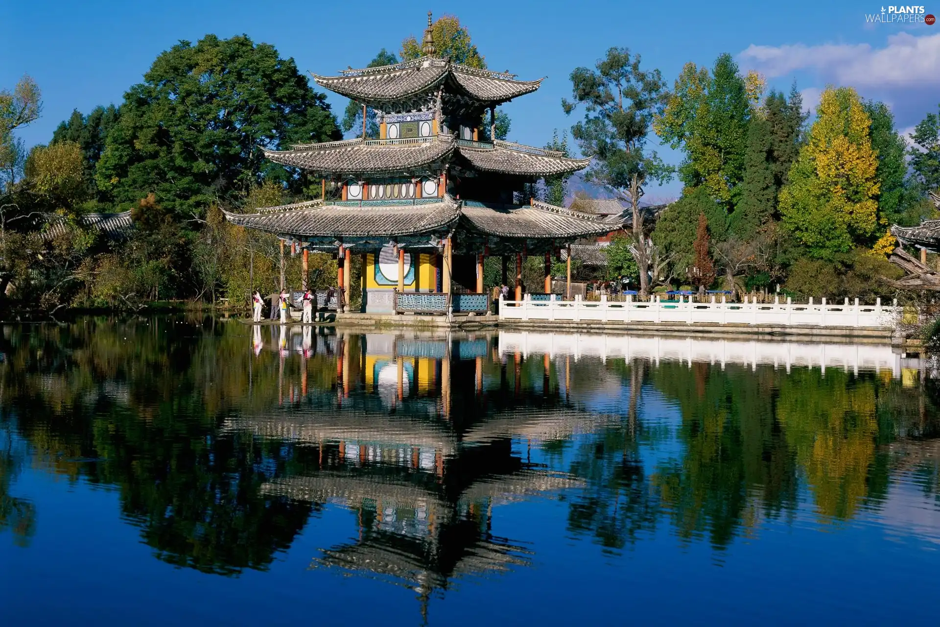 reflection, pagoda, lake