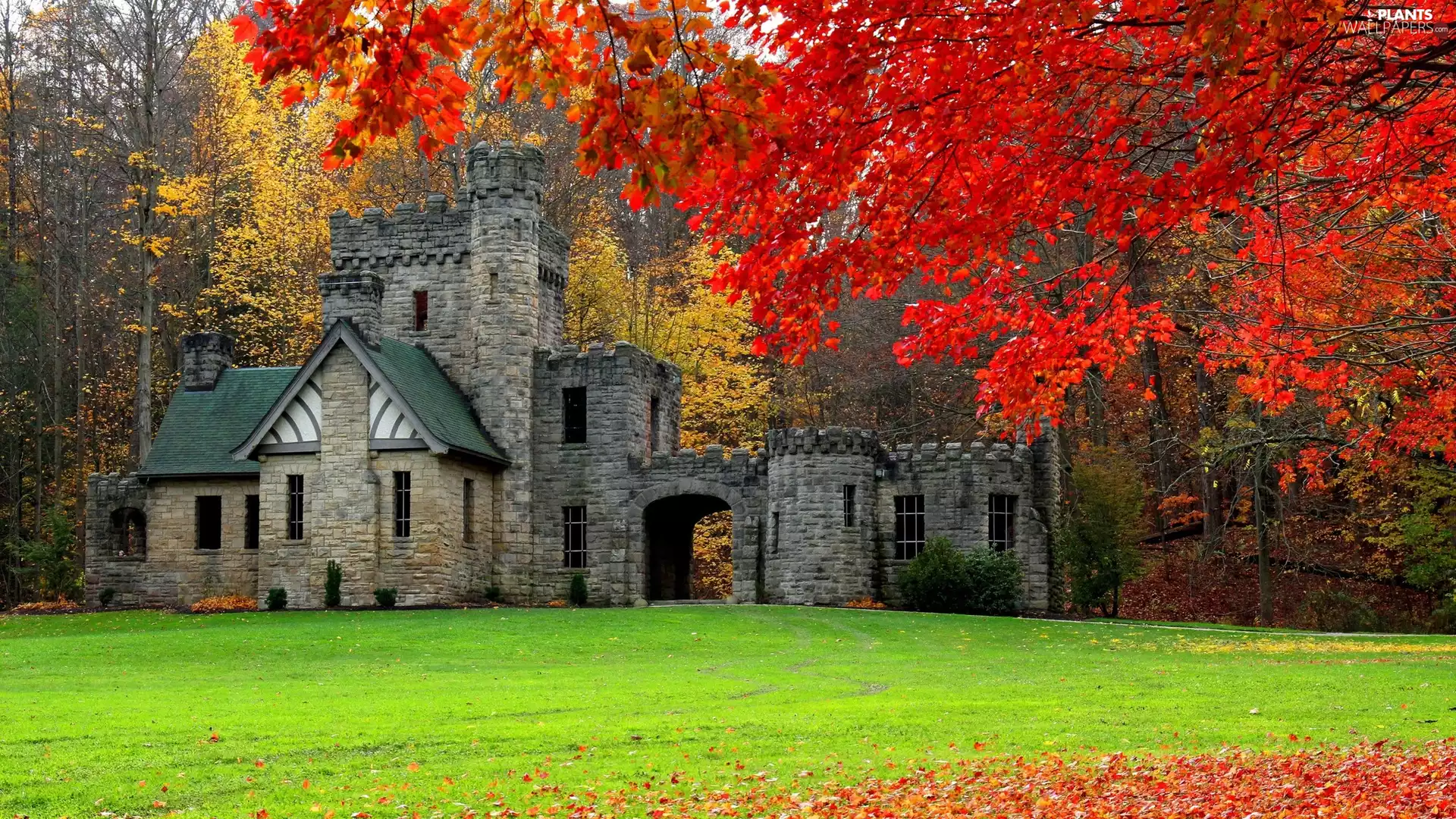 Willoughby Hills City, North Chagrin Reservation Park, viewes, Squires Castle, trees, Ohio State, The United States, autumn