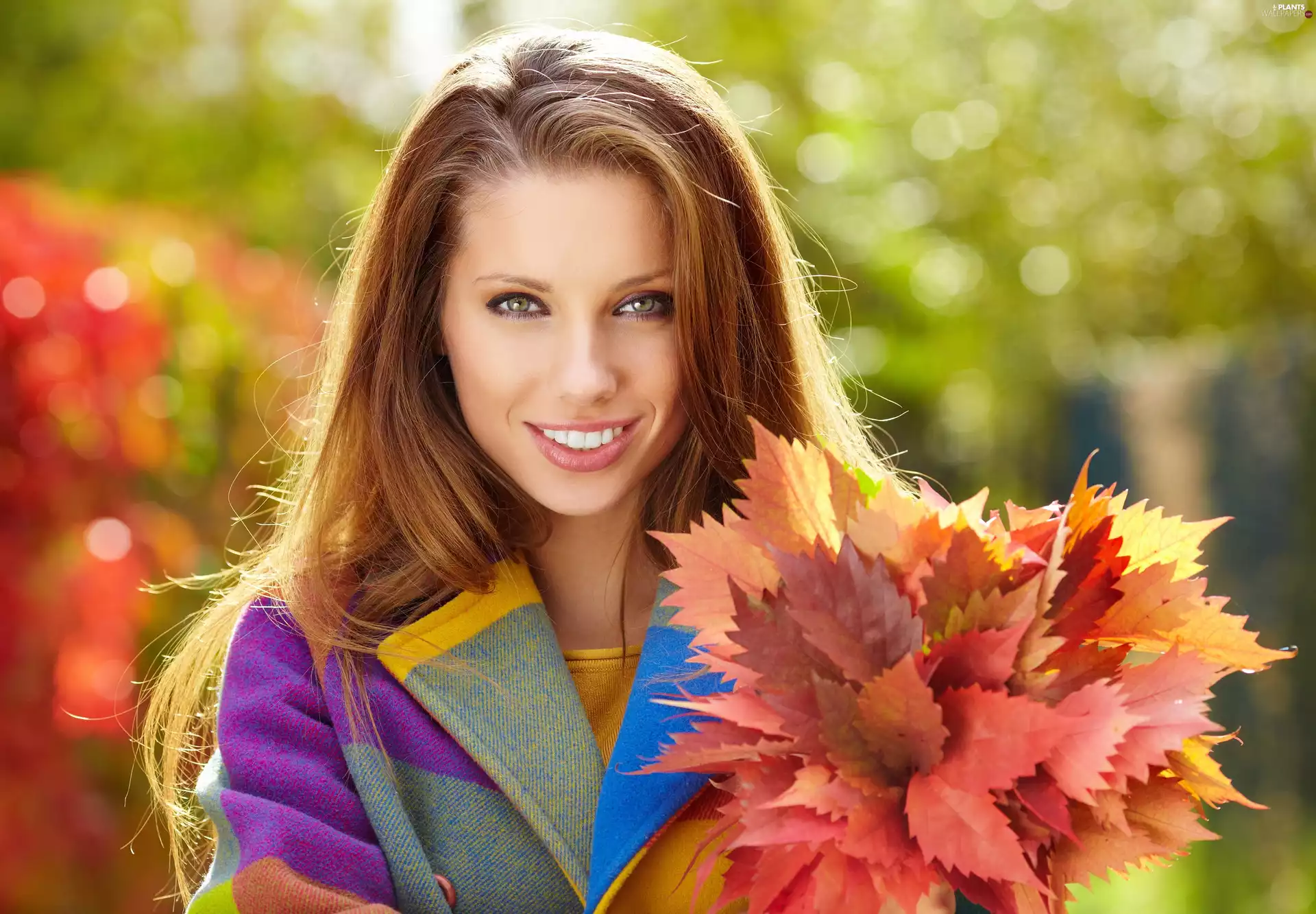Women, bouquet, Leaf, autumn