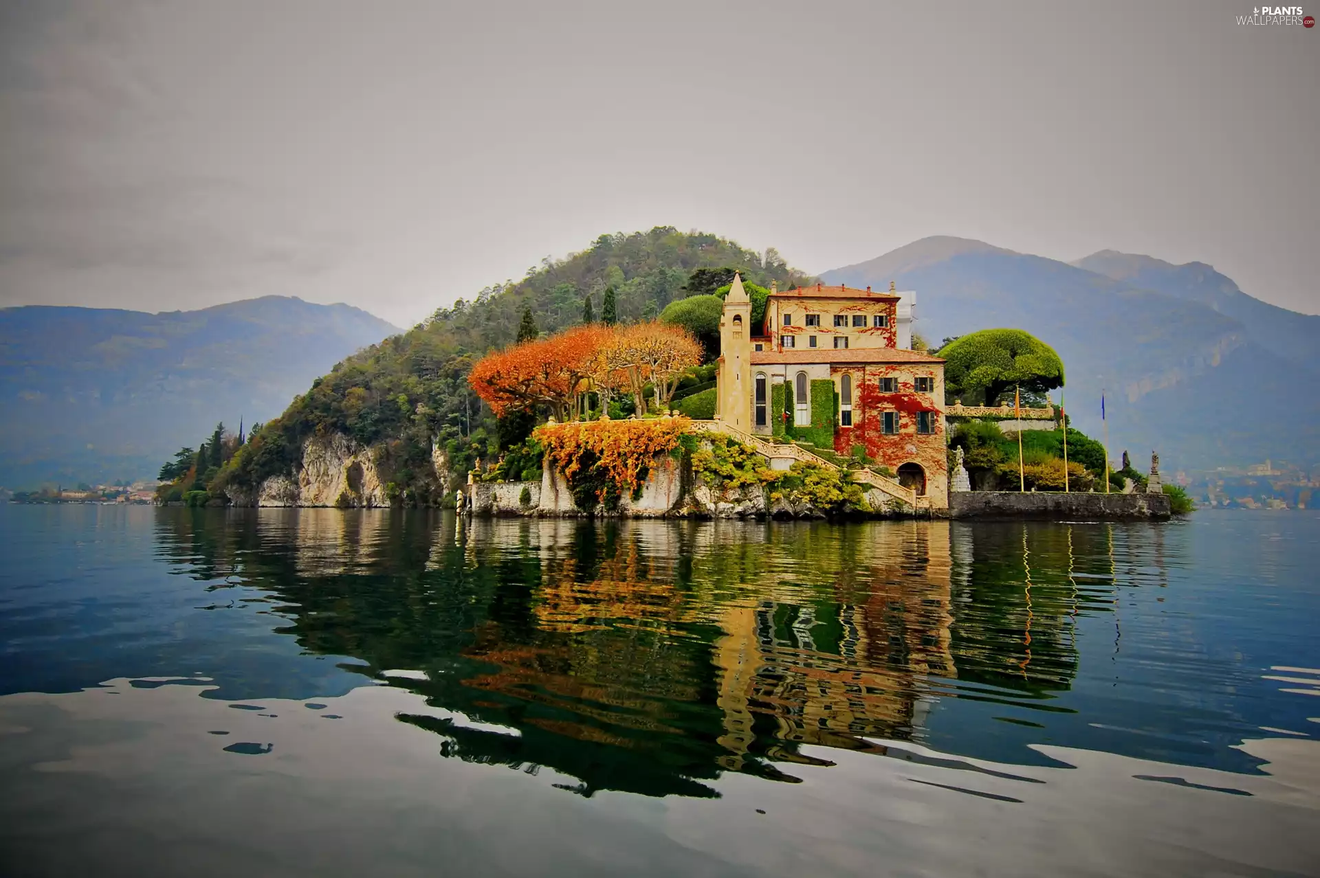 Mountains, Fief, viewes, villa, trees, Como, lake, Balbianello