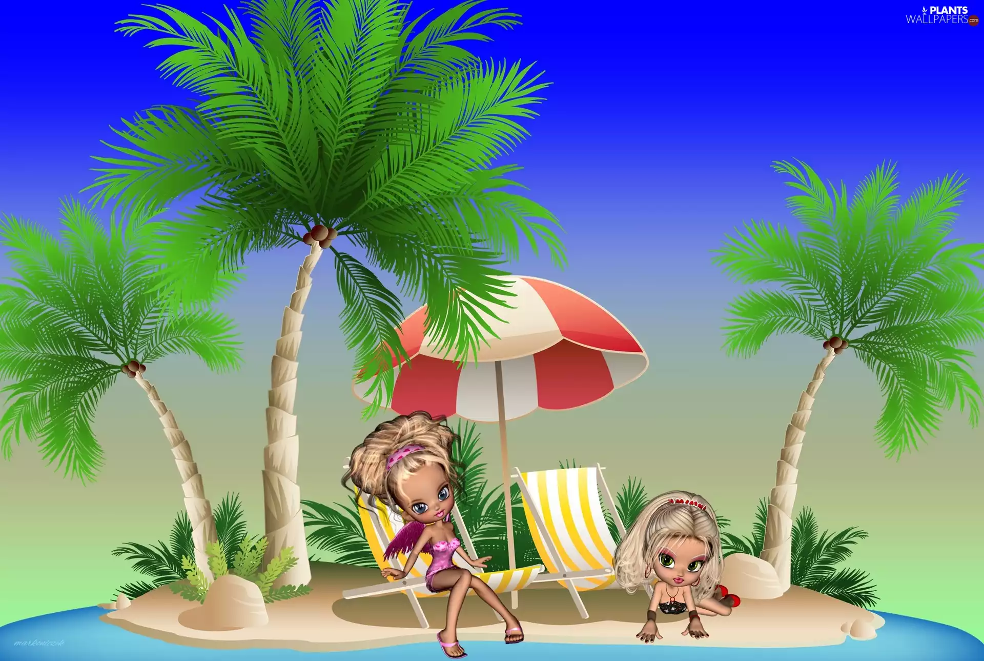 deck chair, Umbrella, Beaches, Palms, graphics