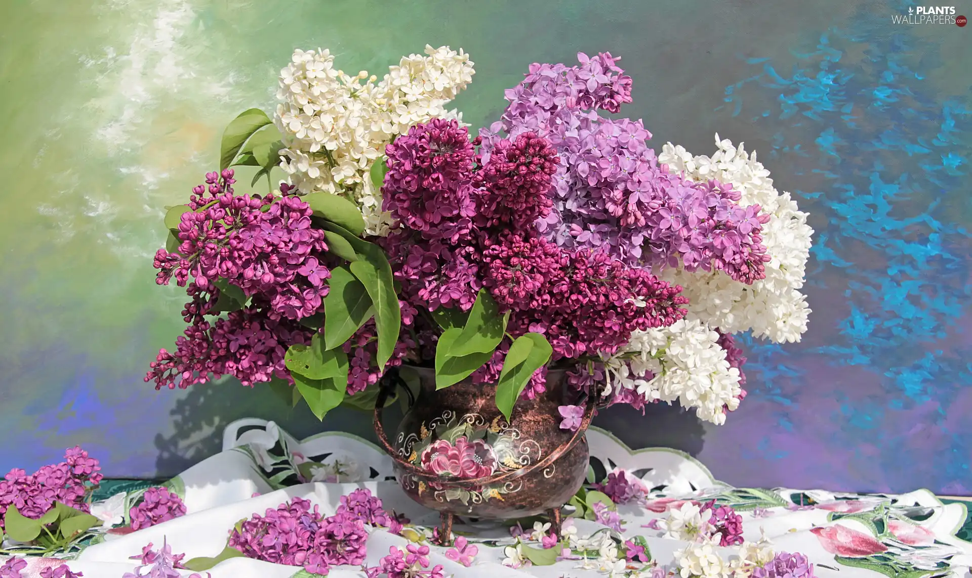 Syringa, White, cloth, Violet, Vase, without, Flowers, bouquet