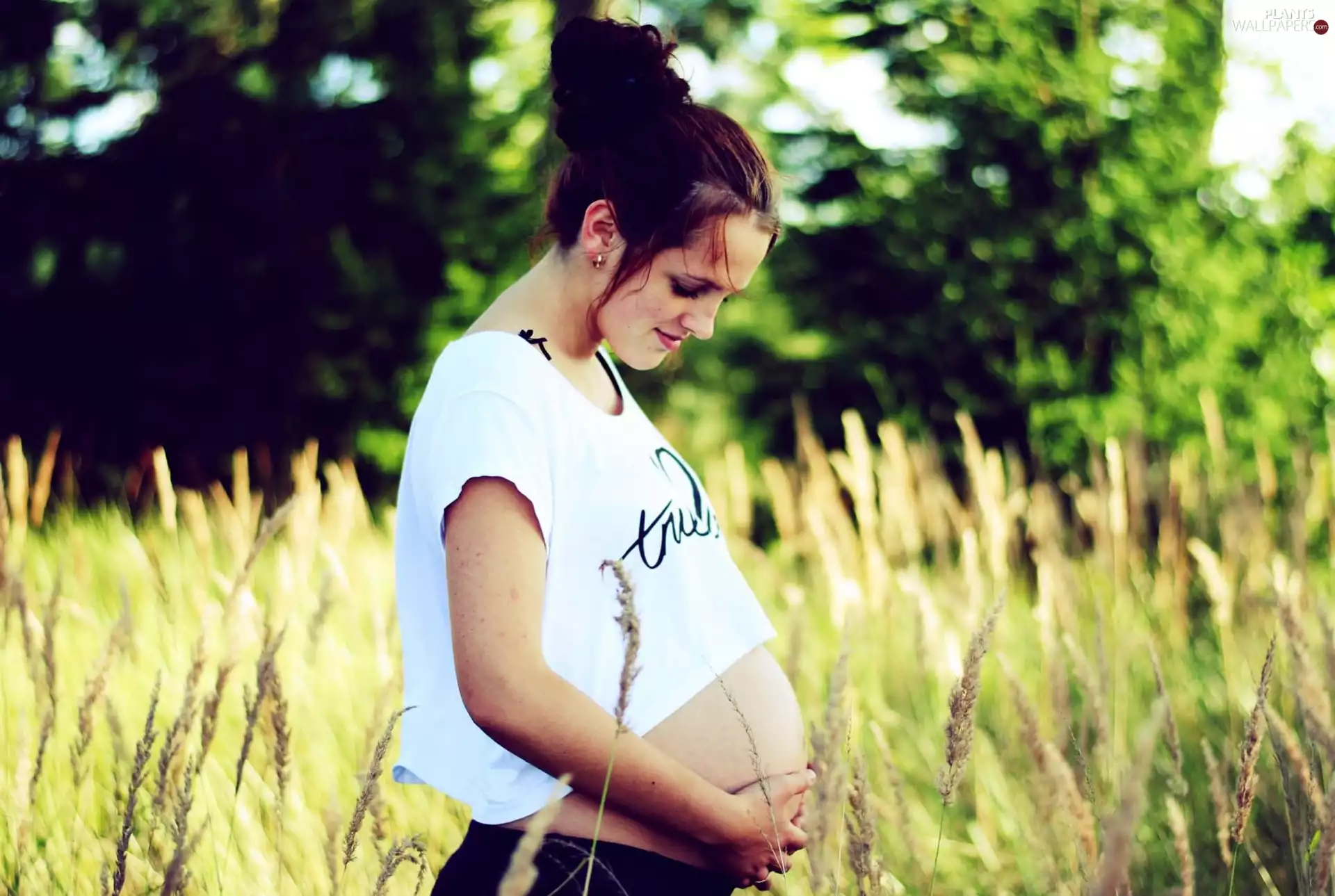 Women, pregnancy, corn, brunette
