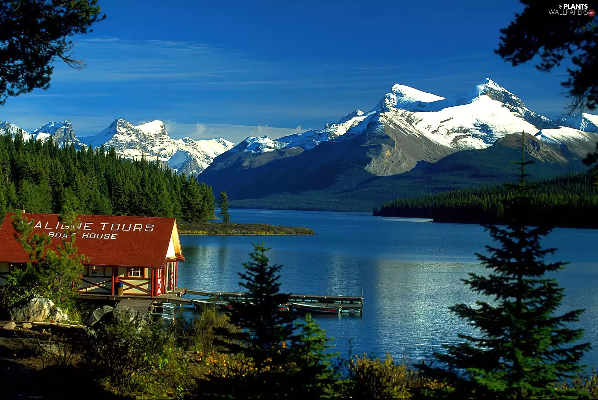 Maligne, Canada, Mountains, lake, Harbour