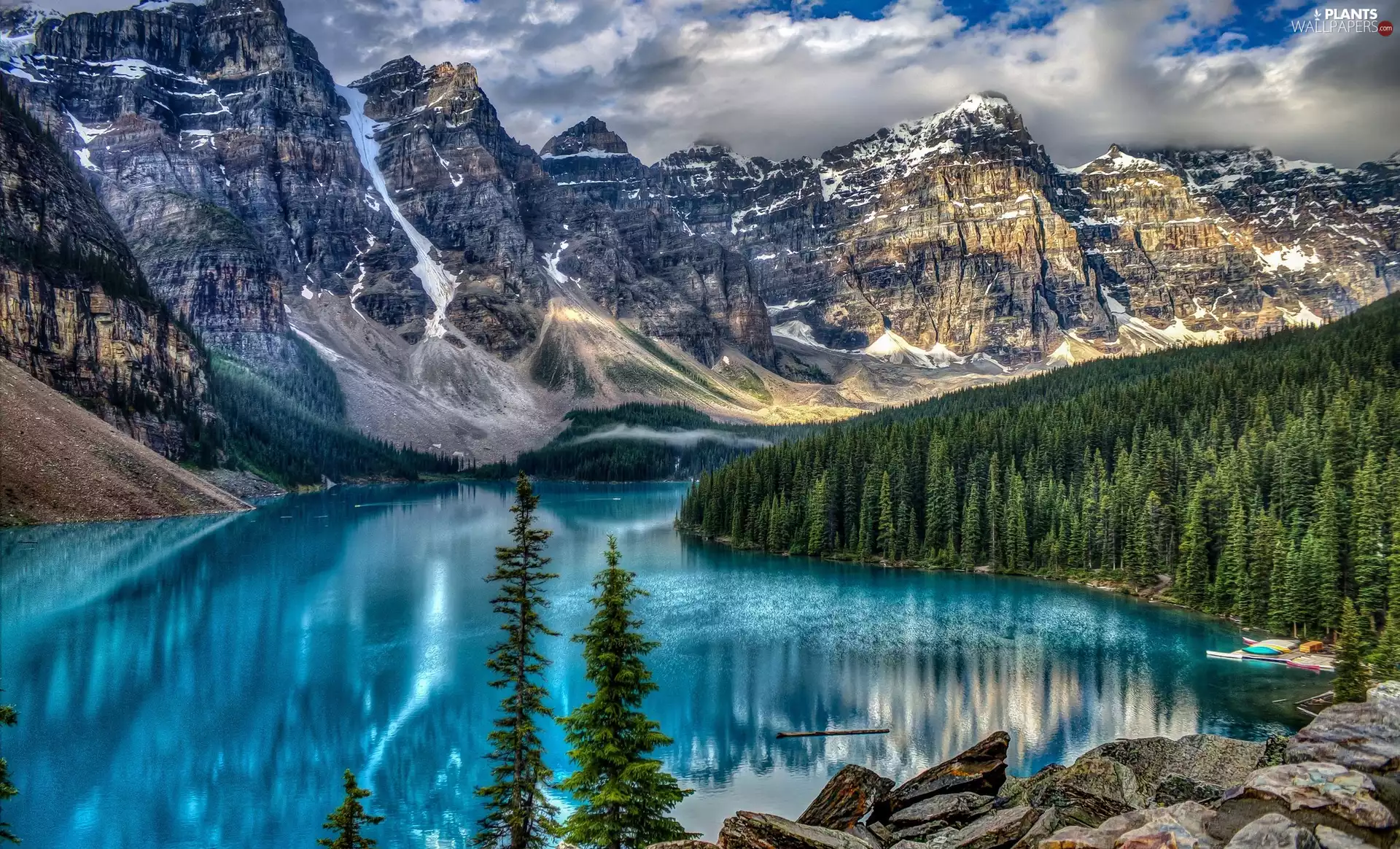 Lake Moraine, Province of Alberta, trees, Banff National Park, Canada, Mountains, viewes