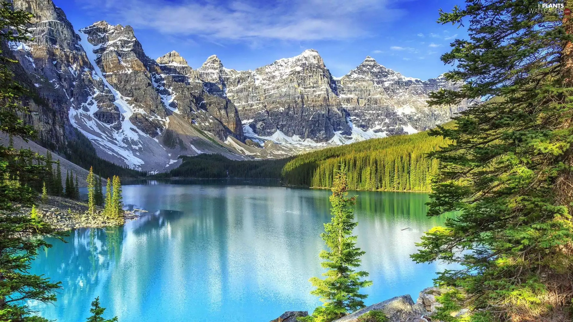 Province of Alberta, Canada, Banff National Park, Valley of the Ten Peaks, trees, viewes, Moraine Lake, Mountains, Valley of the Ten Peaks