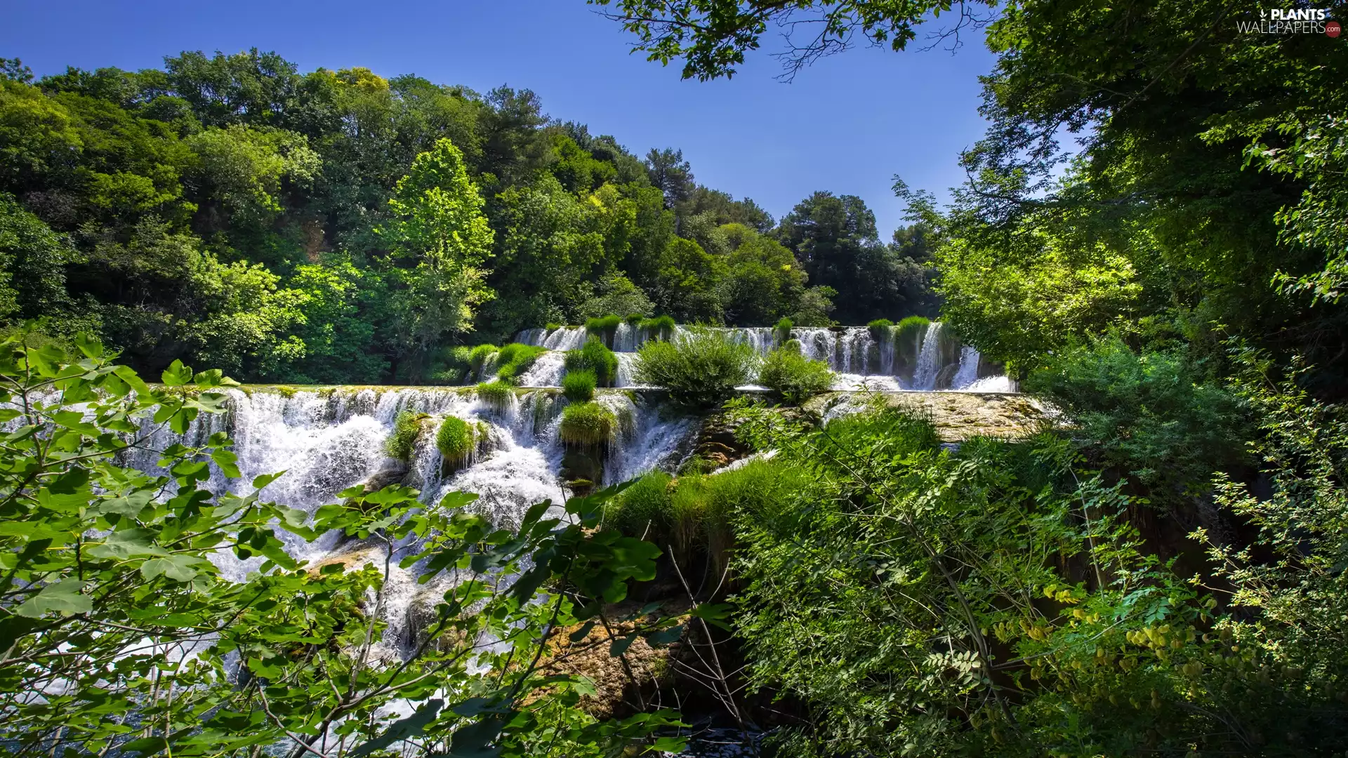 cascade, Krka National Park, trees, waterfall, Coartia, forest, viewes