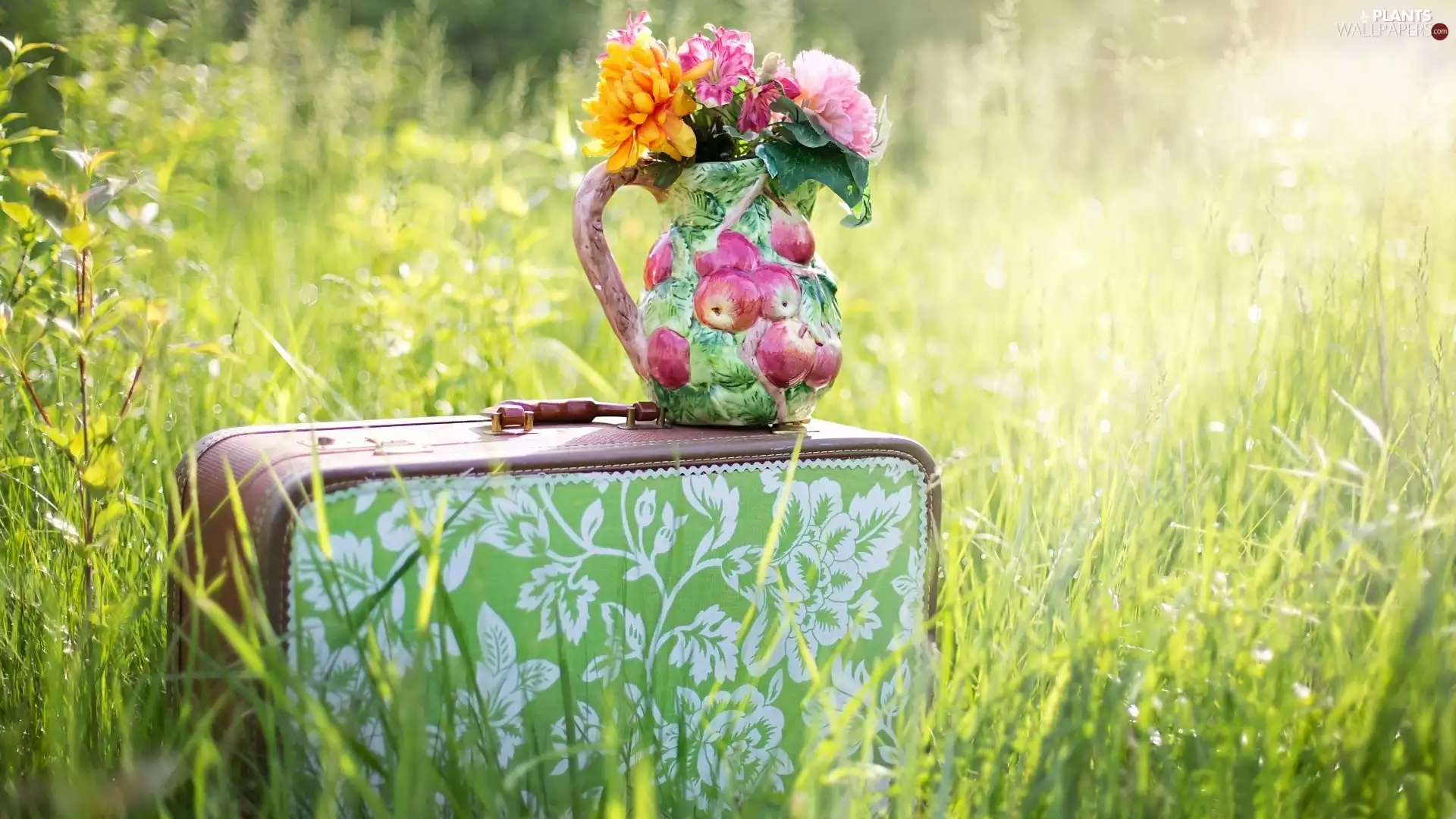 Vase, case, bouquet, flowers, grass