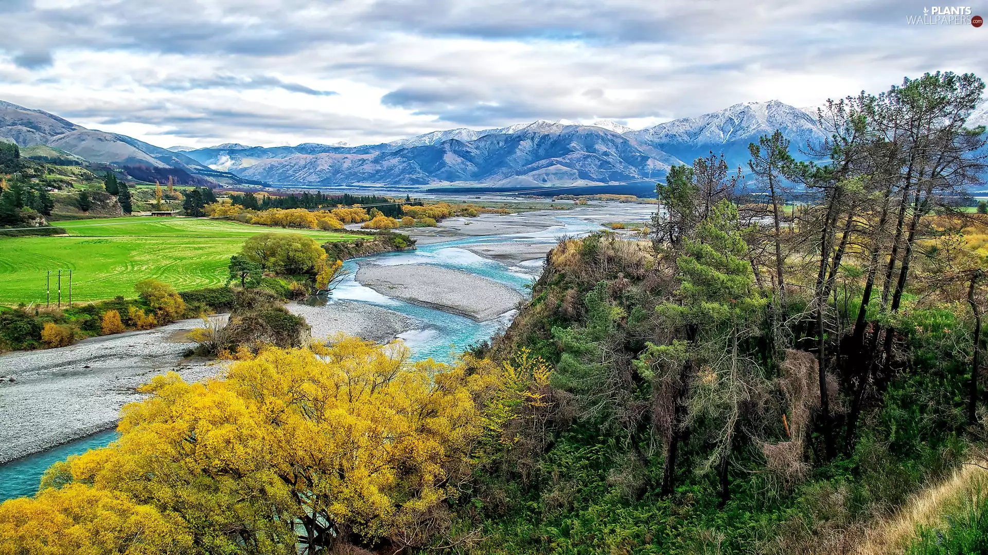 South Island, New Zeland, clouds, Mountains, viewes, Canterbury Region, Clarence River, trees