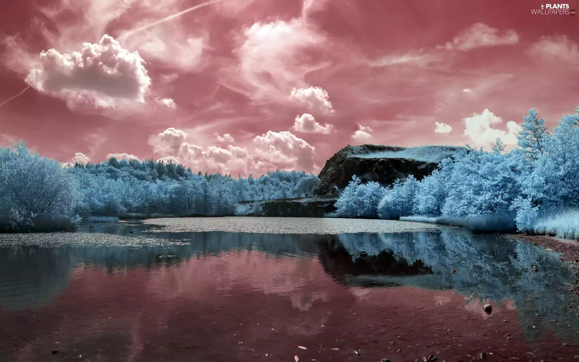 Rocks, clouds, trees, viewes, River