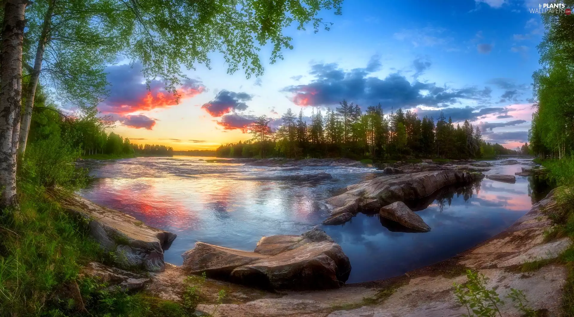 Stones, clouds, trees, viewes, River
