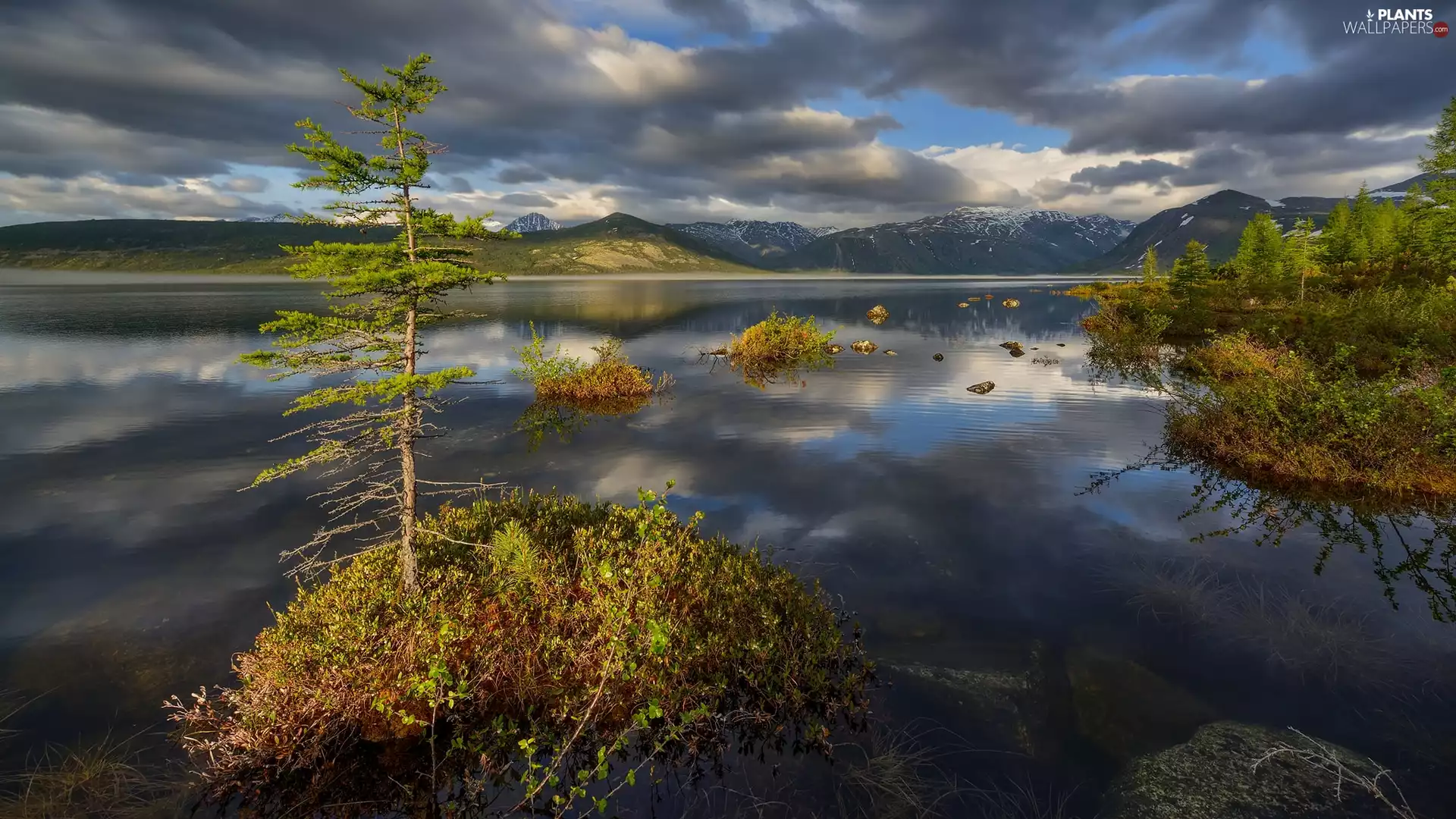 Mountains, clouds, viewes, lake, trees