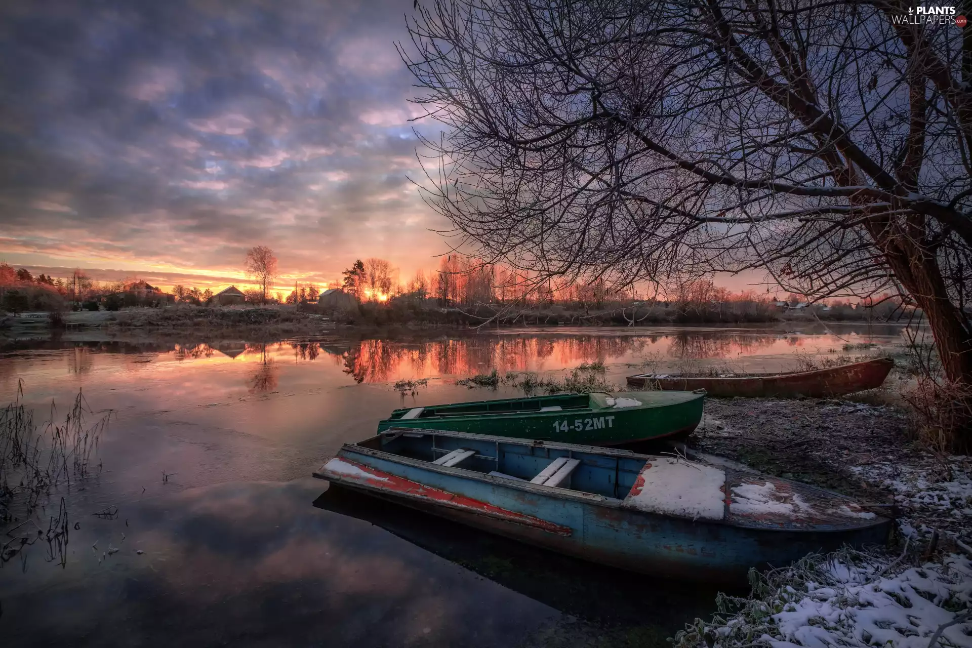 coast, Dubna River, boats, trees, Latgale, Latvia, grass, Sunrise, viewes