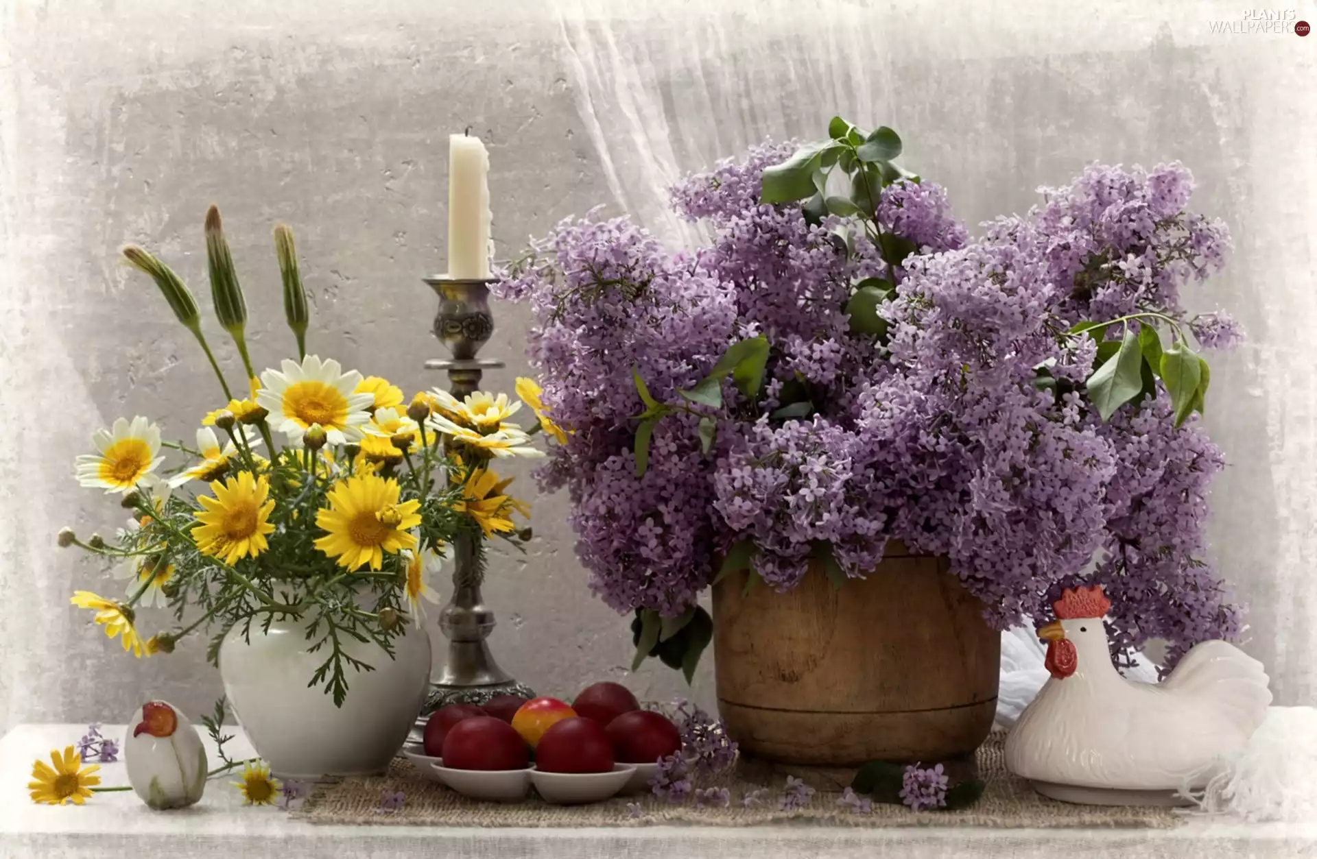 Window, composition, flowers, candlestick, Bouquets