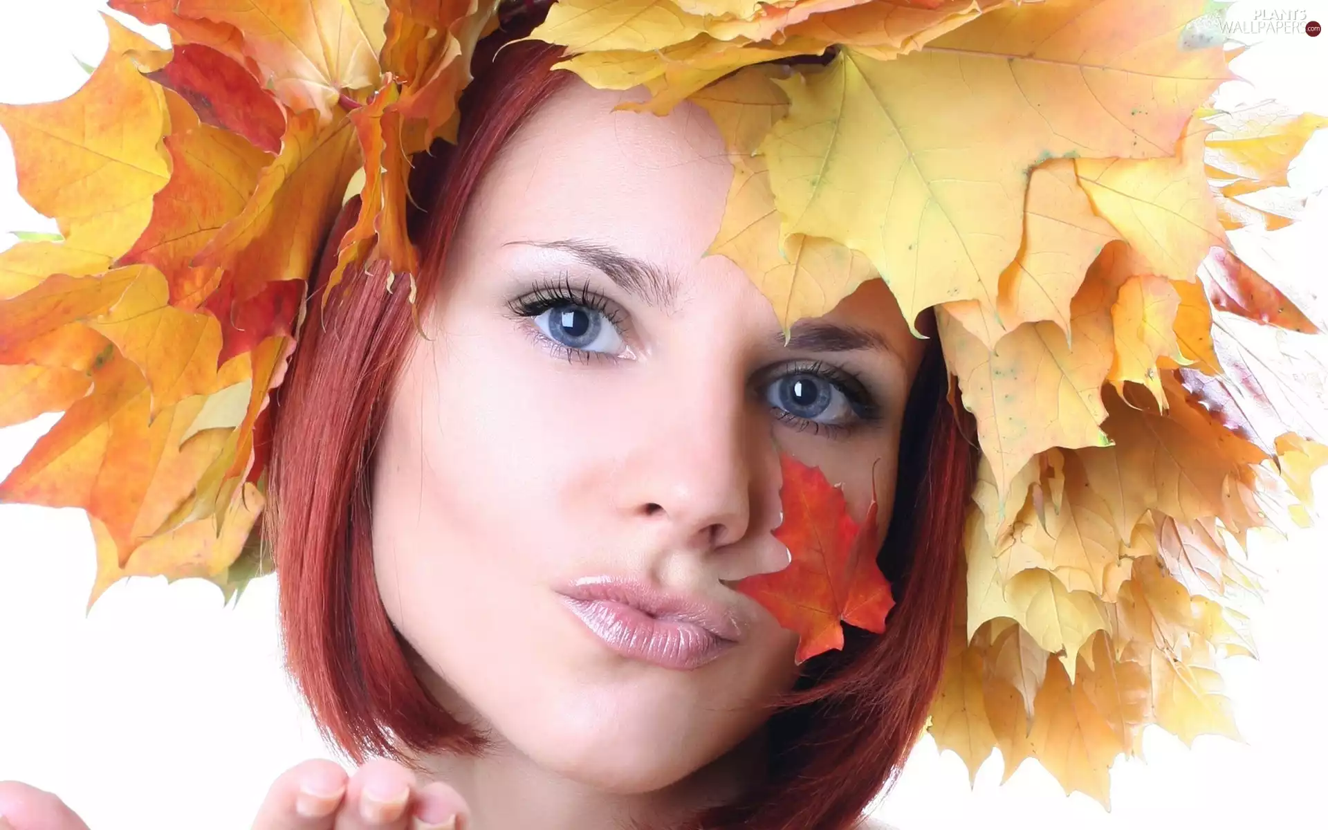 Women, autumn, Leaf, face