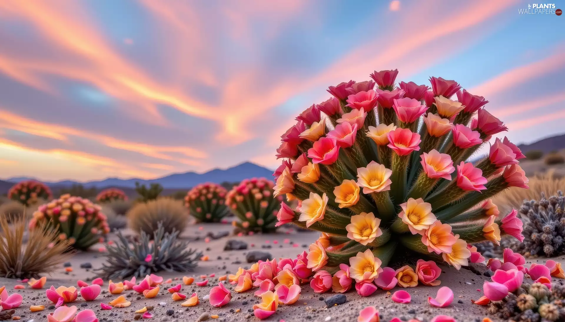 Cactus, flakes, Yellow, Flowers, Pink