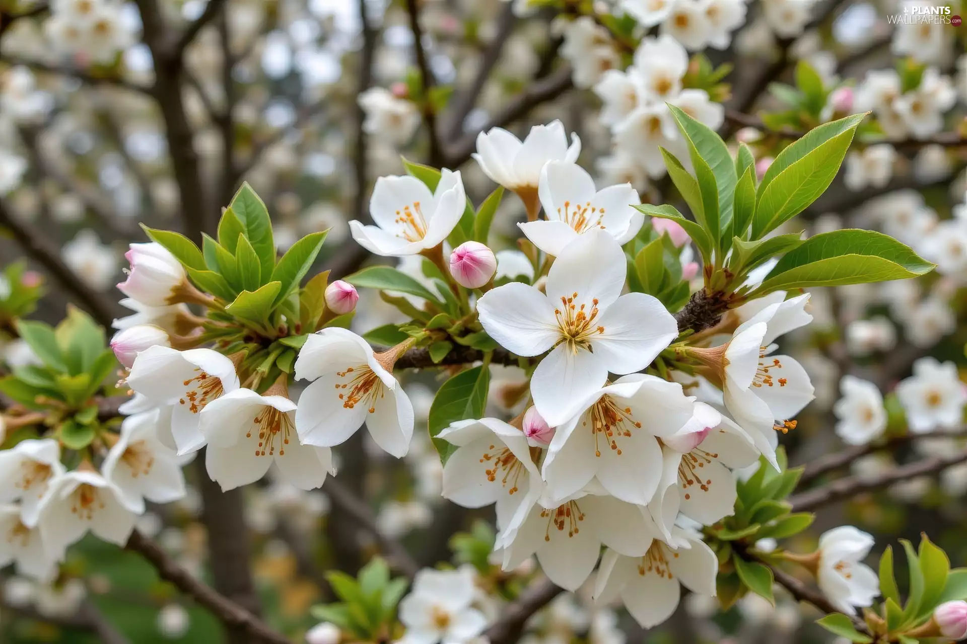 leaves, White, rapprochement, Fruit Tree, Twigs, Flowers