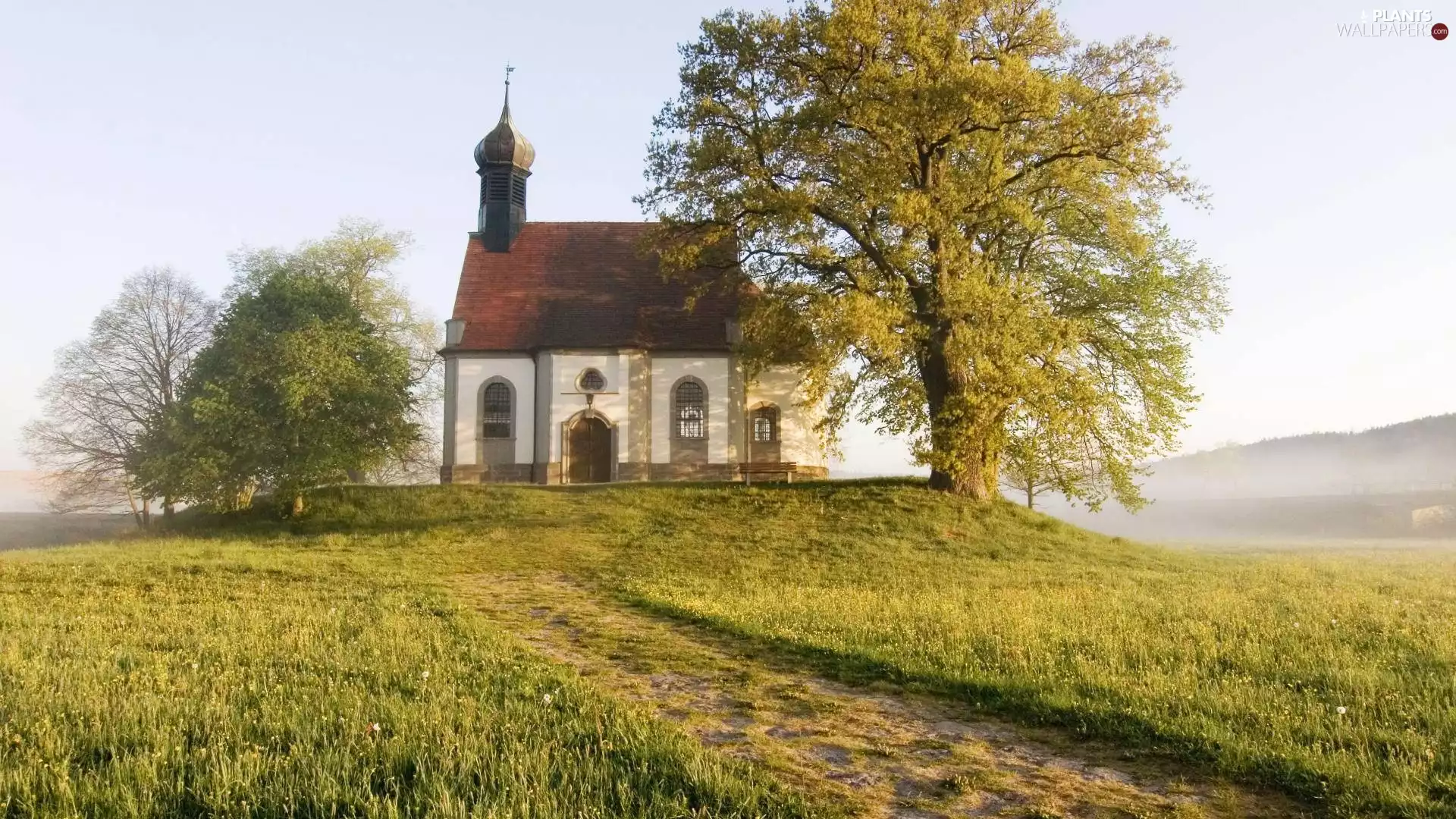 Meadow, Germany, trees, viewes, chapel