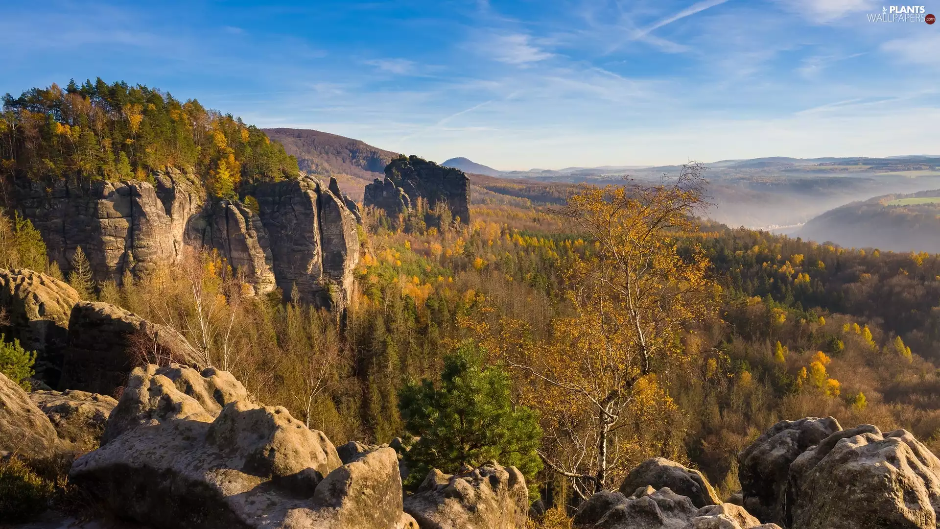 rocks, autumn, viewes, Germany, trees, Děčínská vrchovina