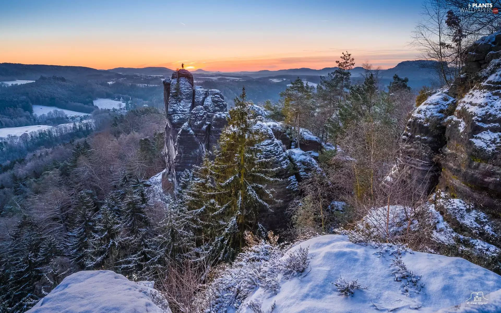 Děčínská vrchovina, rocks, Germany, trees, Saxon Switzerland National Park, winter, Great Sunsets, viewes