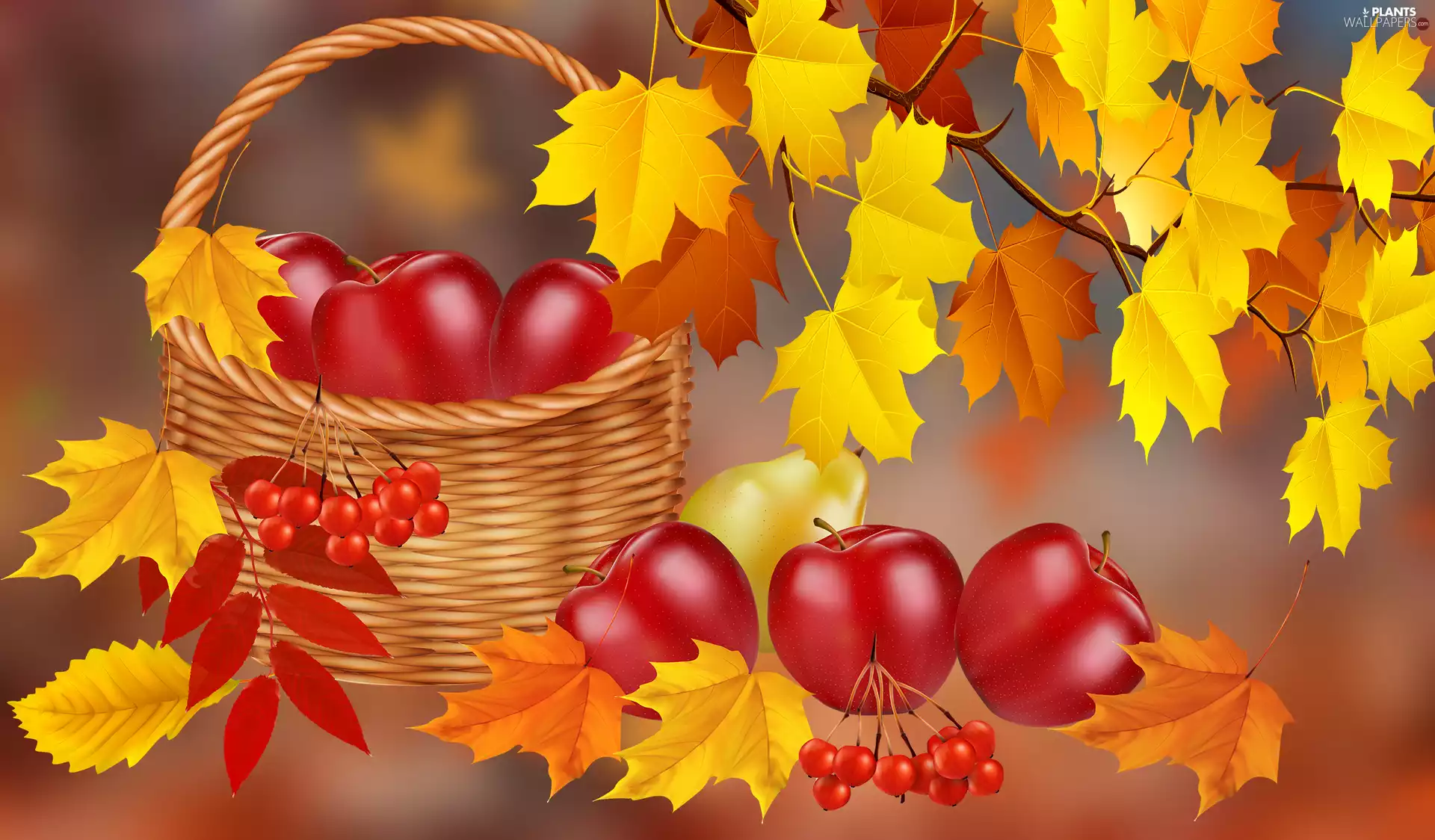2D Graphics, basket, Leaf, apples