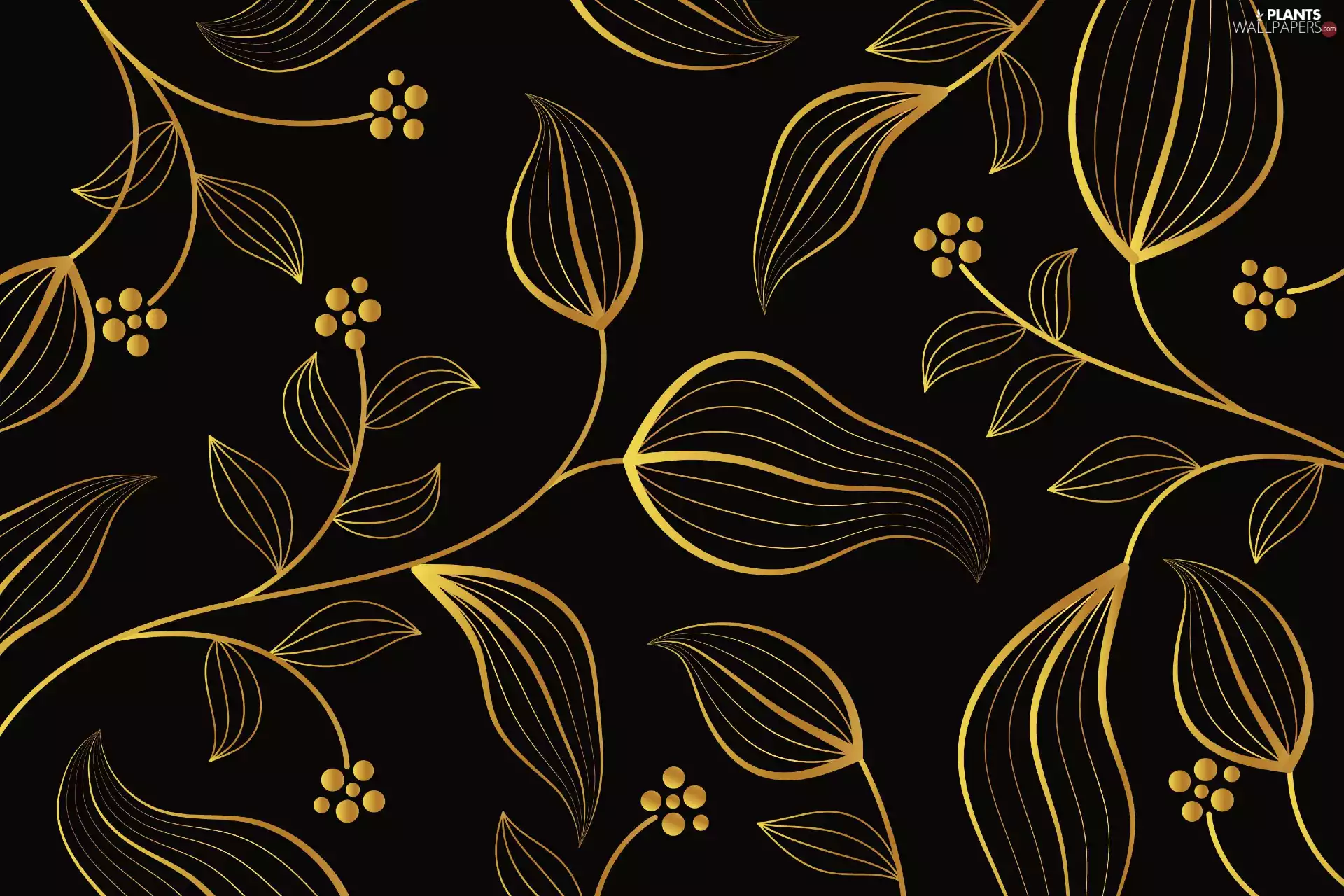 2D Graphics, Leaf, Flowers, Golden