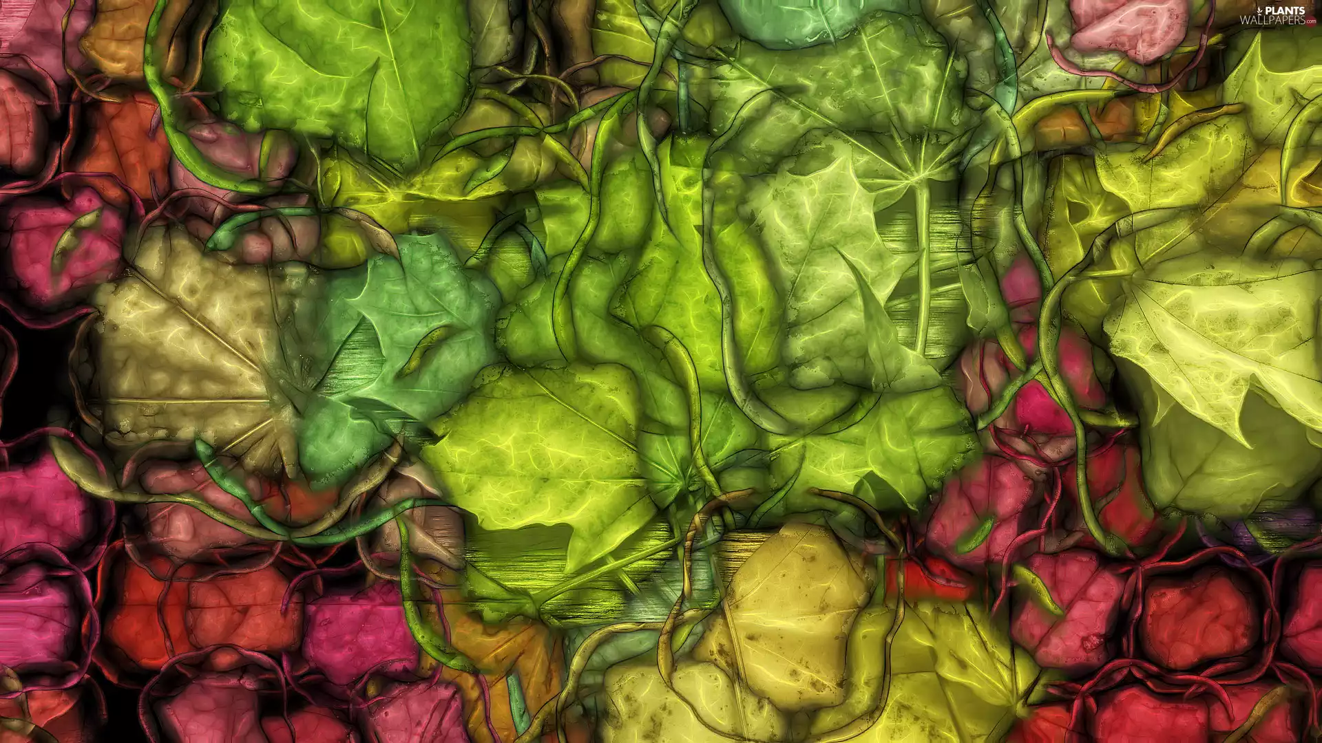 Coloured, green ones, Leaf, graphics