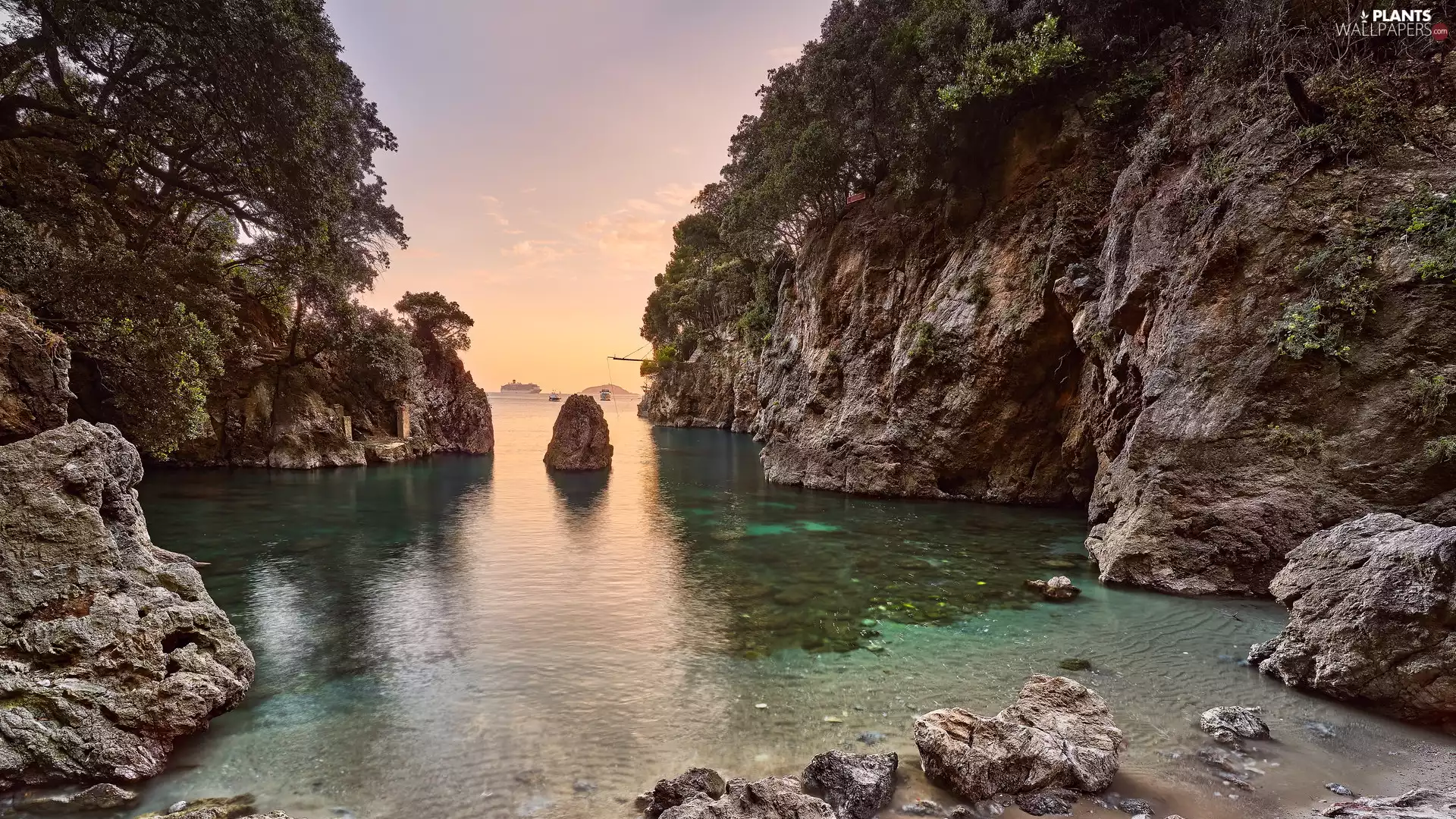 sea, Gulf, trees, viewes, rocks