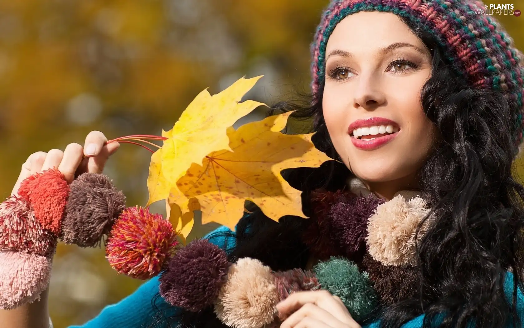 maple, Women, Hat, Scarf, leaf, autumn