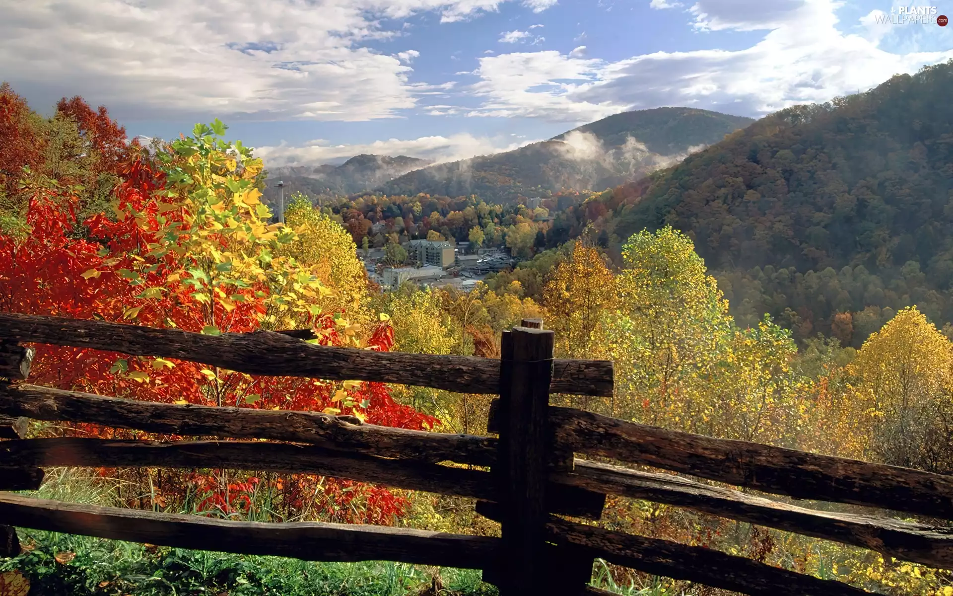 viewes, Hurdle, Mountains, trees, autumn
