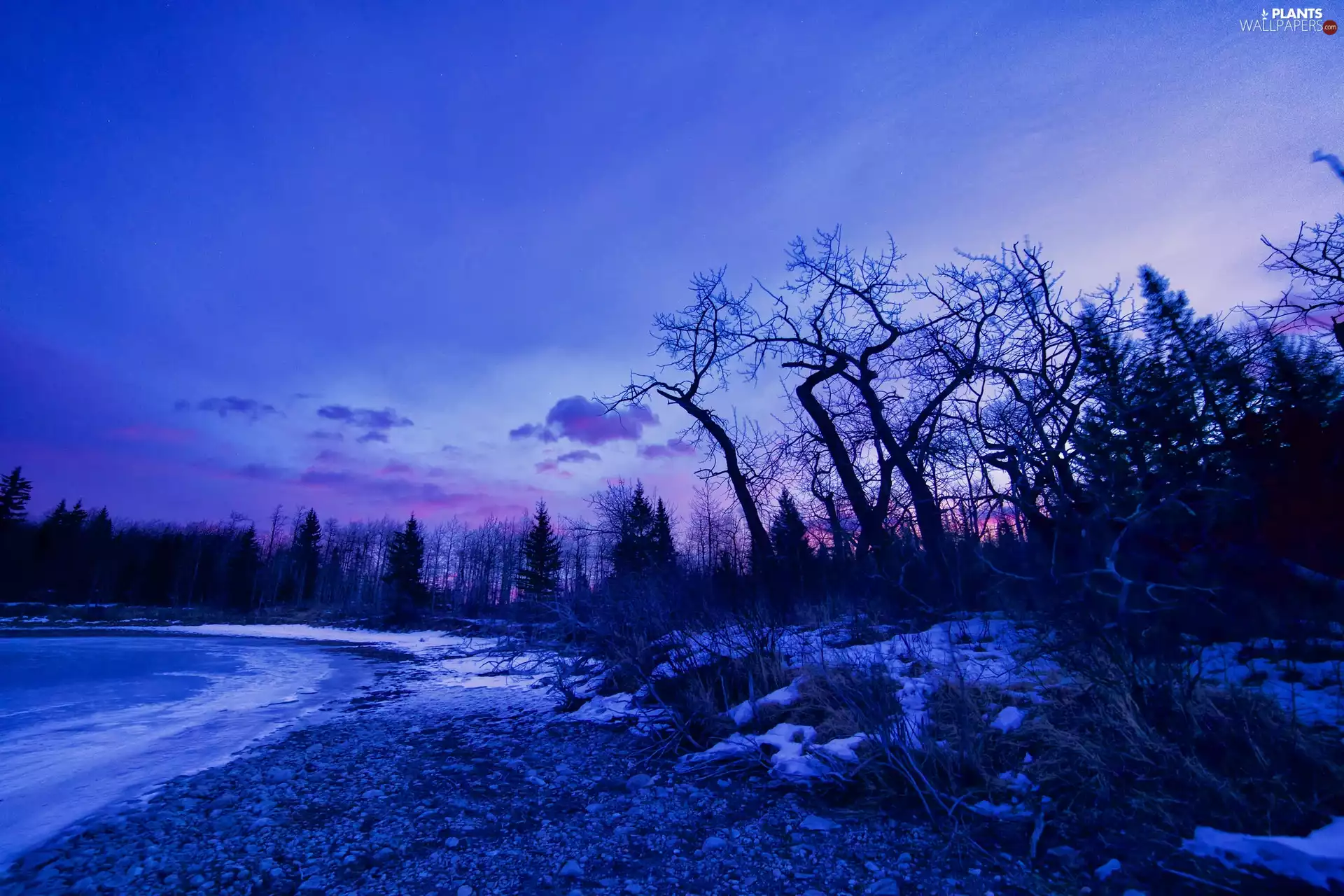 lake, twilight, clouds