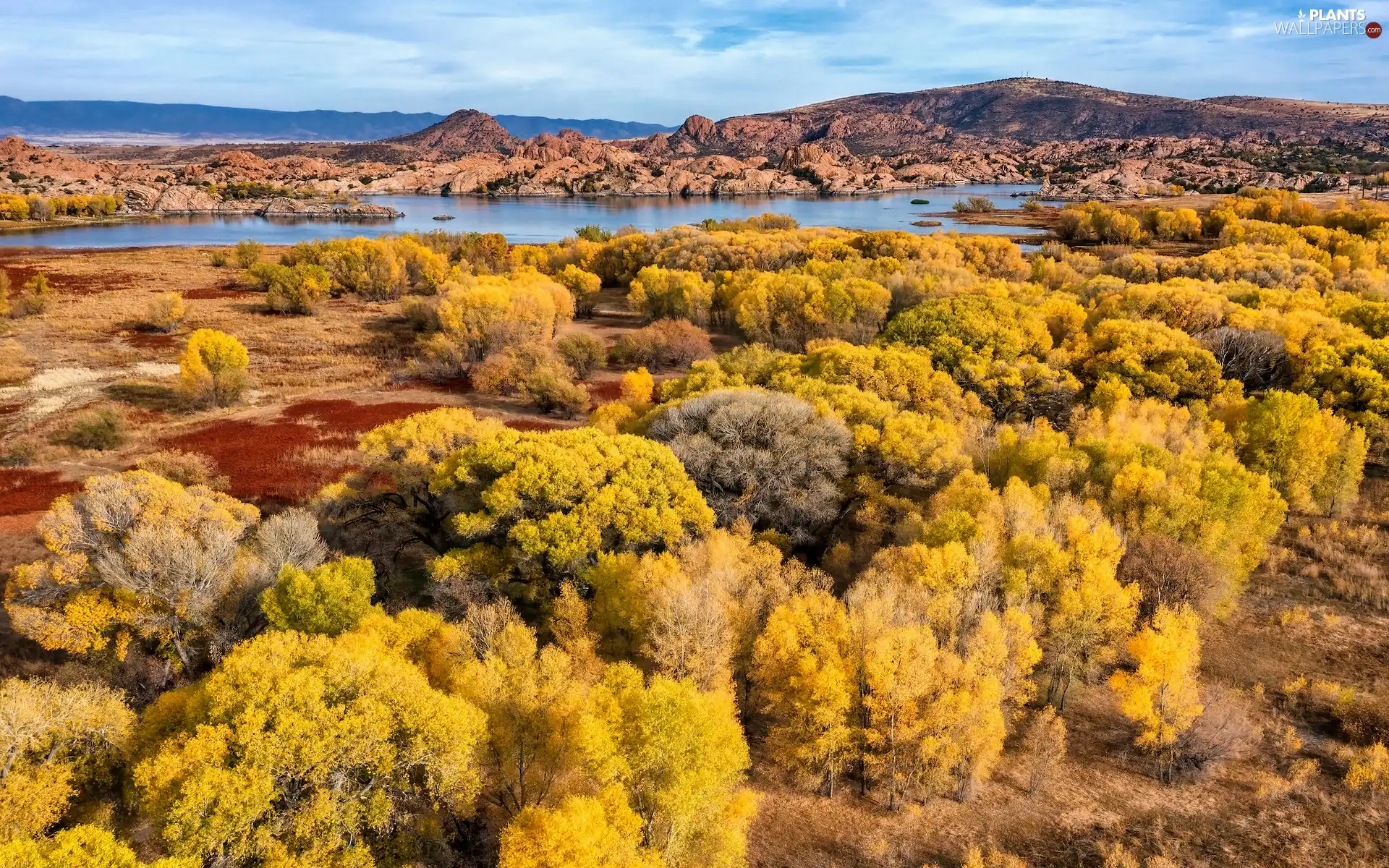 rocks, lake, trees, viewes, autumn