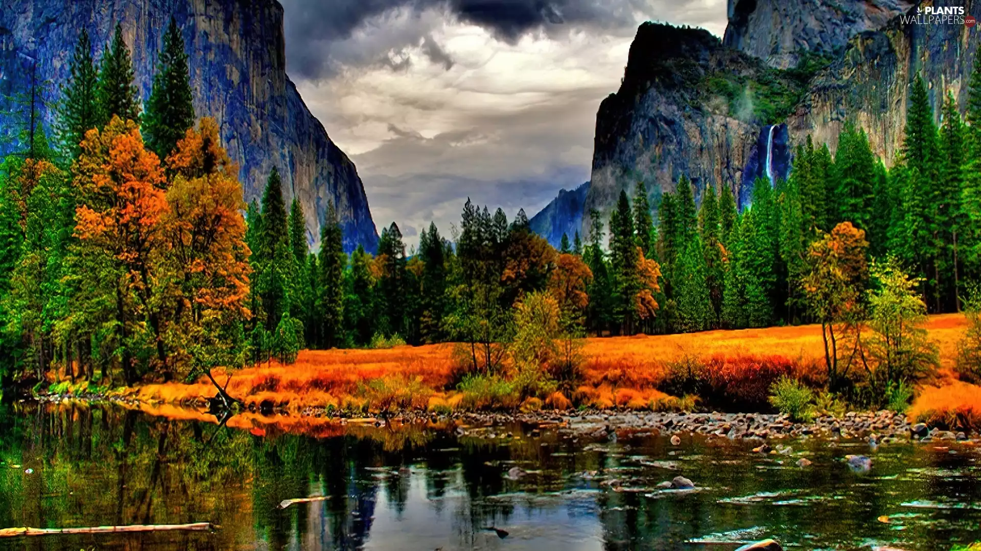 Autumn, landscape, woods, lake, Mountains