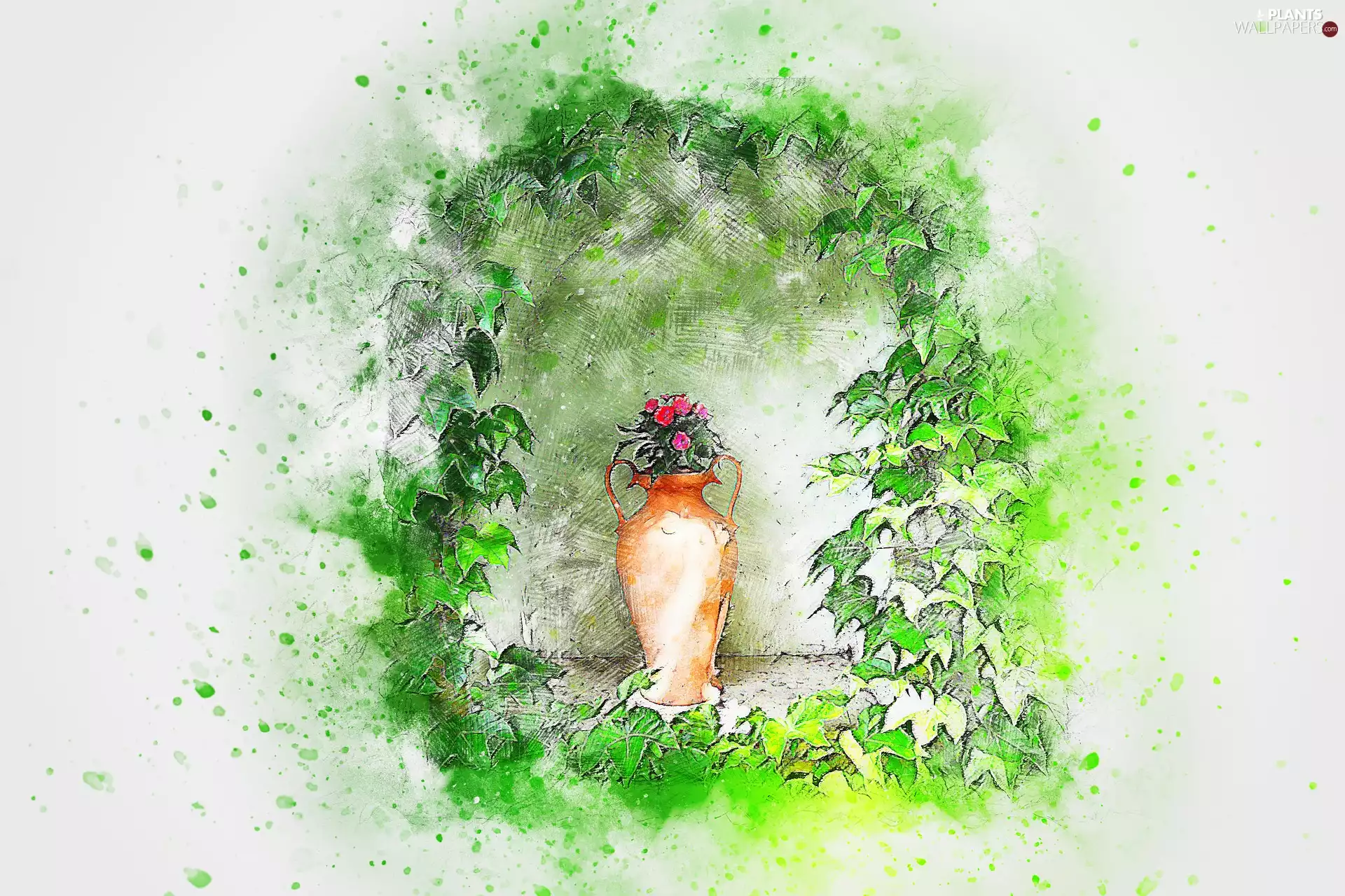 Leaf, Flowers, Amphora