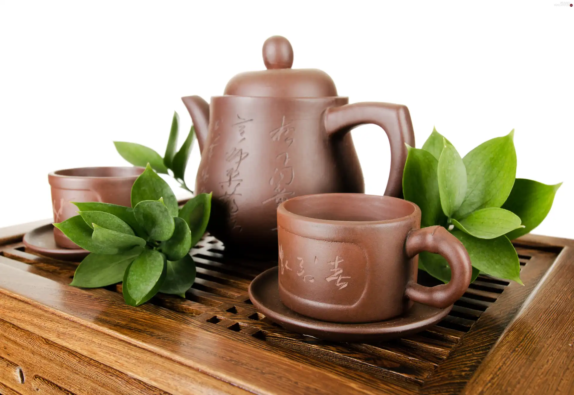 Leaf, tea, service, green ones, pottery