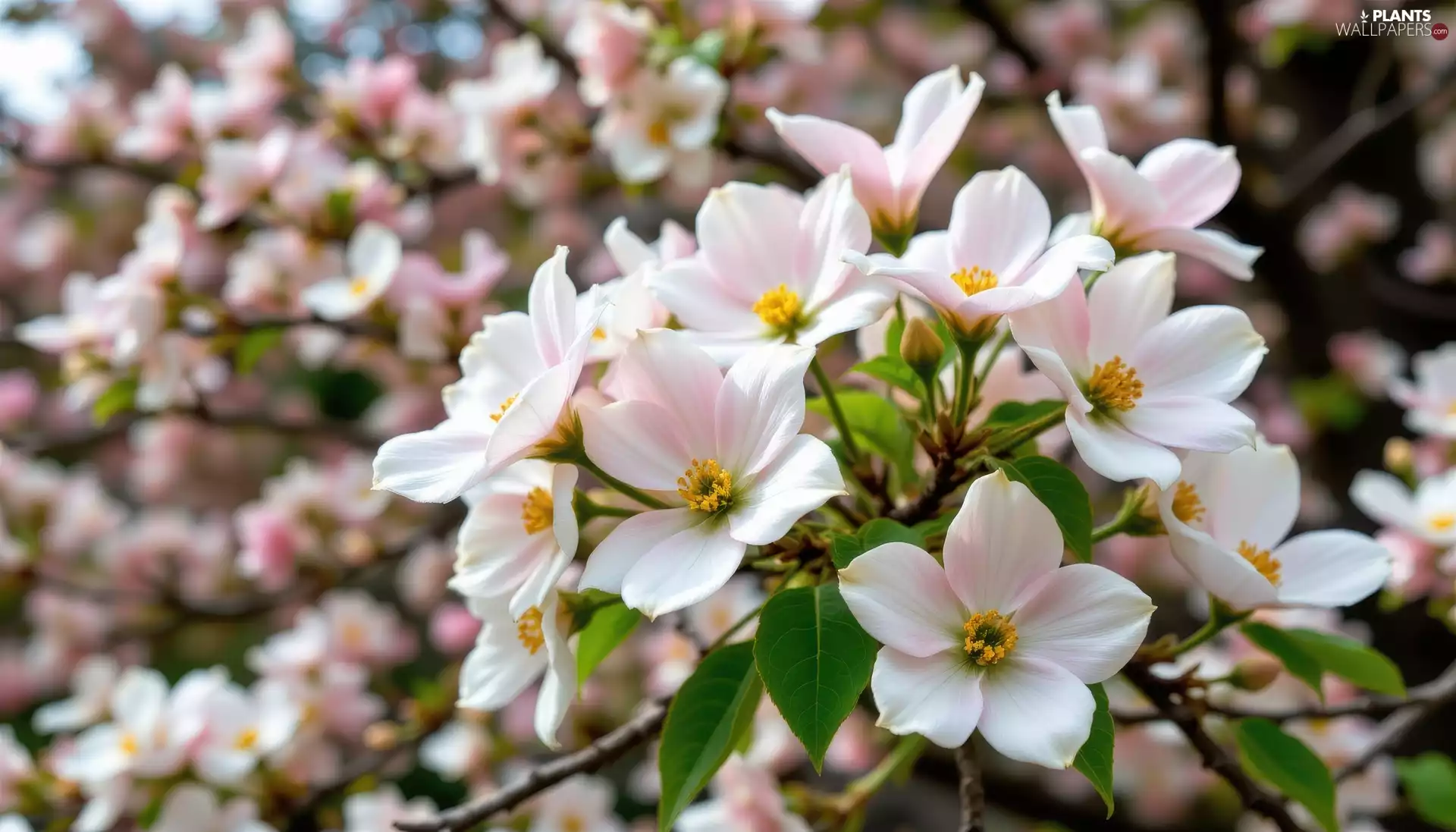 Flowers, leaves, twig, Light pink, Fruit Tree