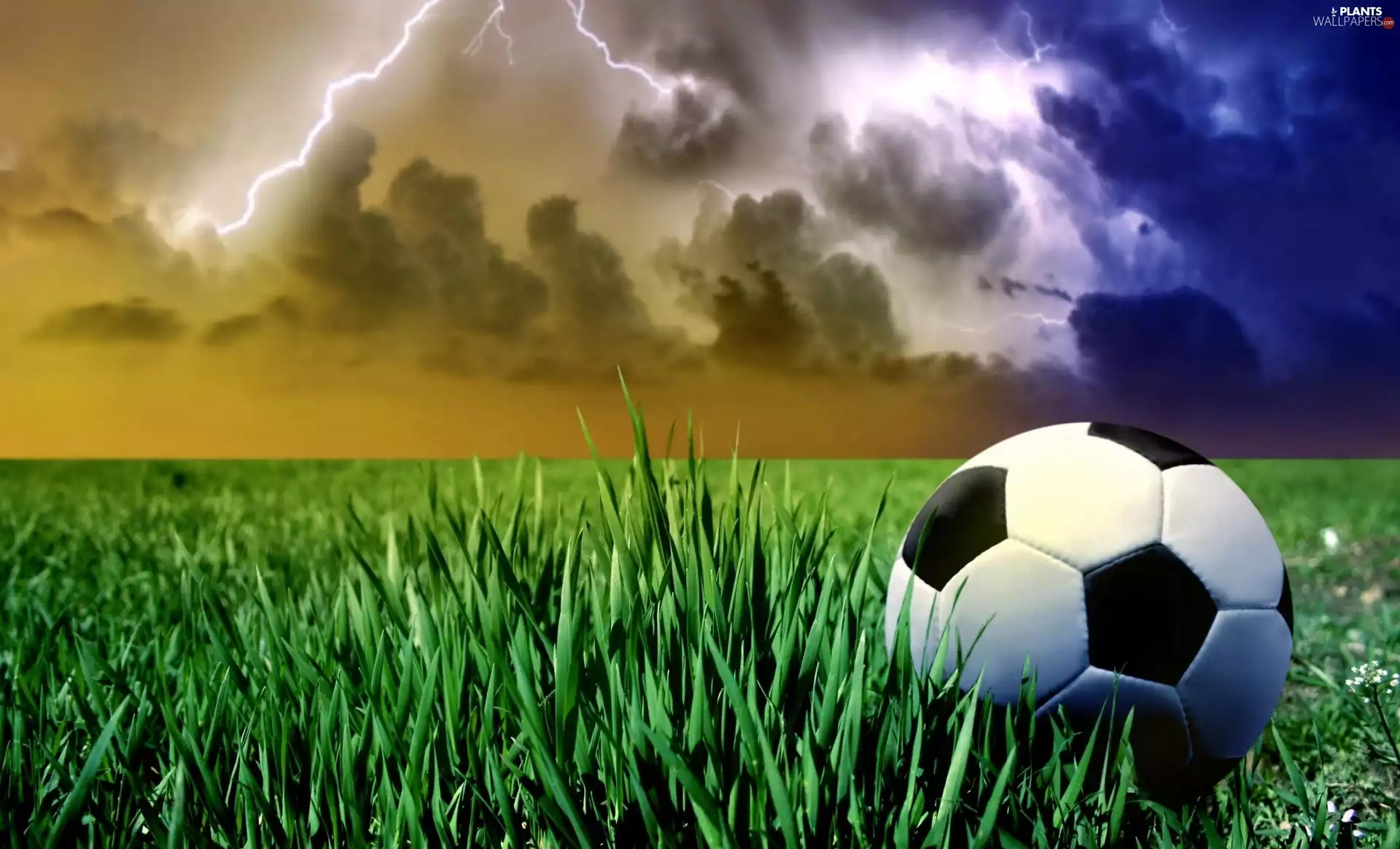 grass, Ball, Sky, Lightning, Clouds, Green