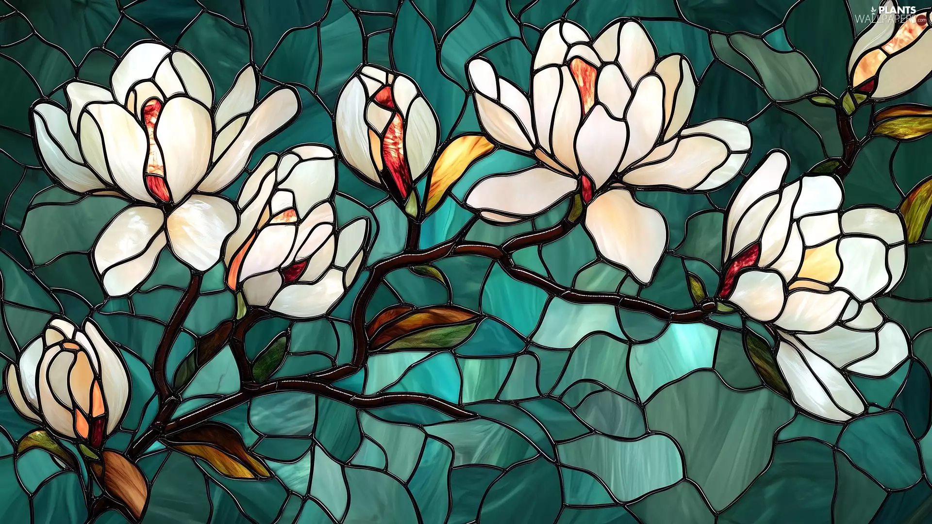 Flowers, stained glass, Magnolia