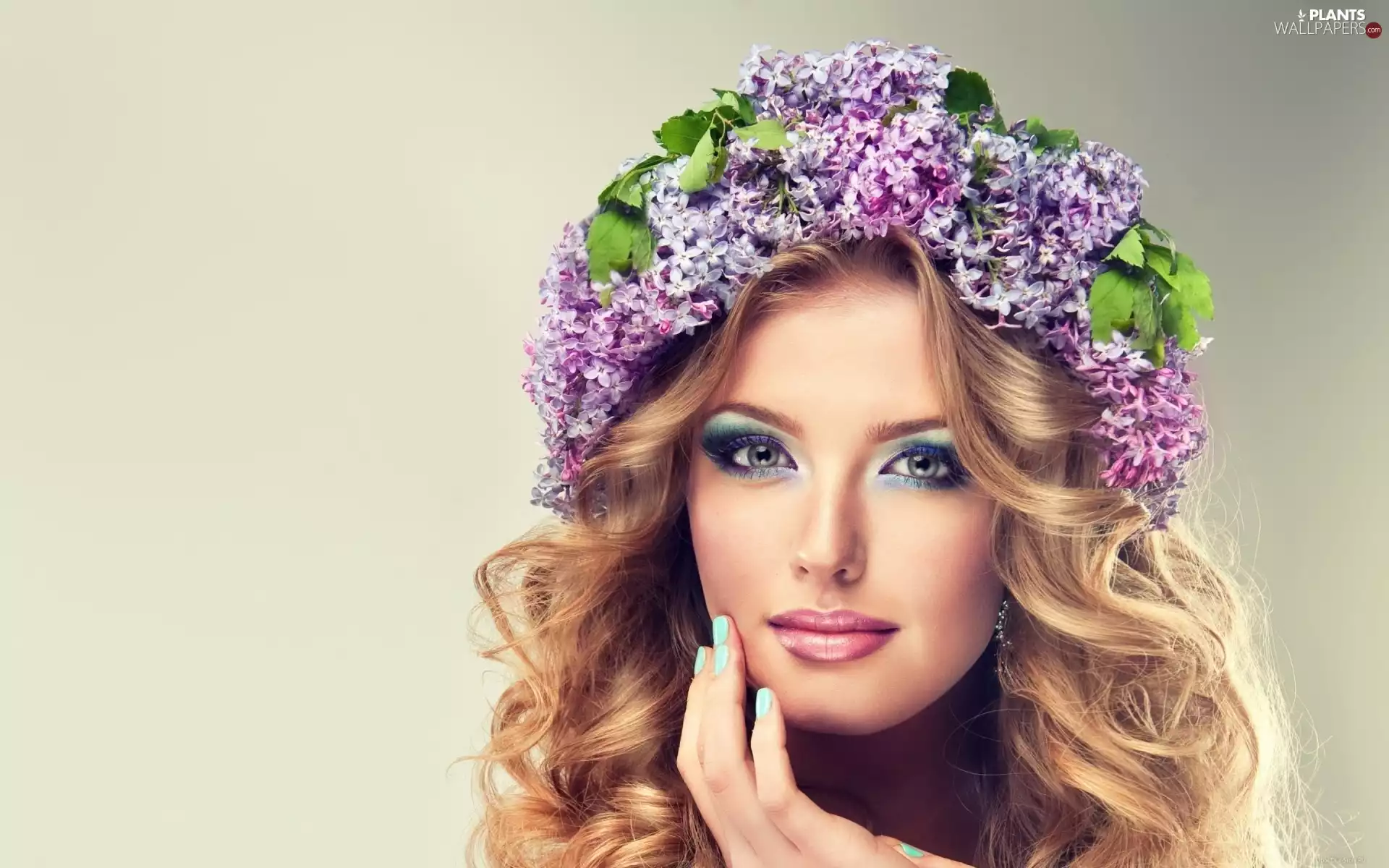 wreath, without, face, make-up, Women