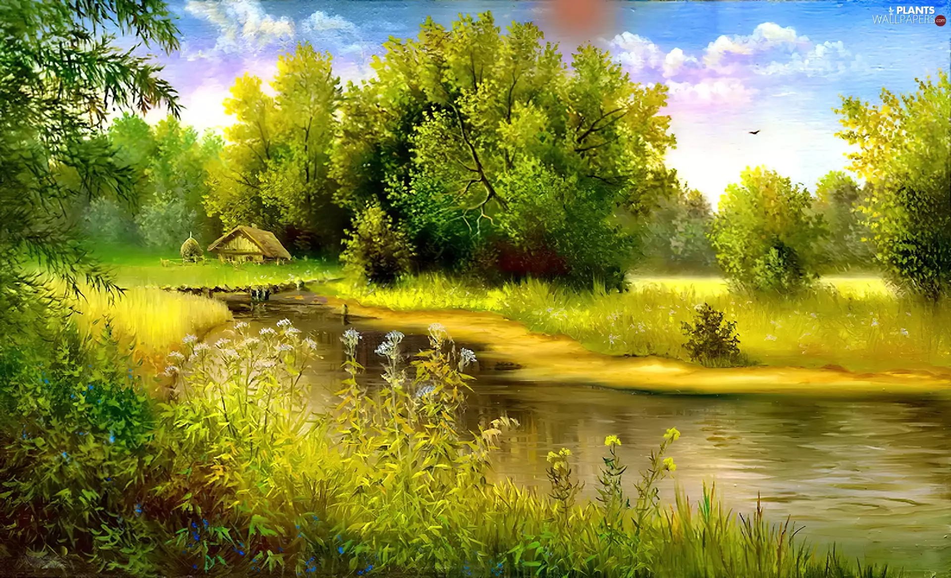 River, trees, viewes, Meadow