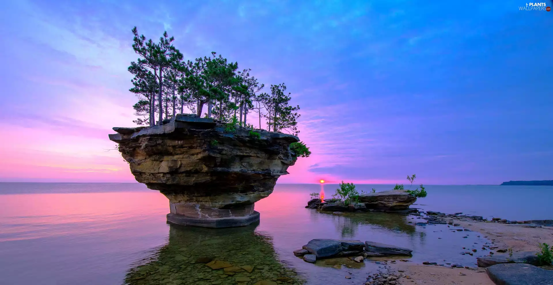 lake, Michigan, trees, viewes, rocks