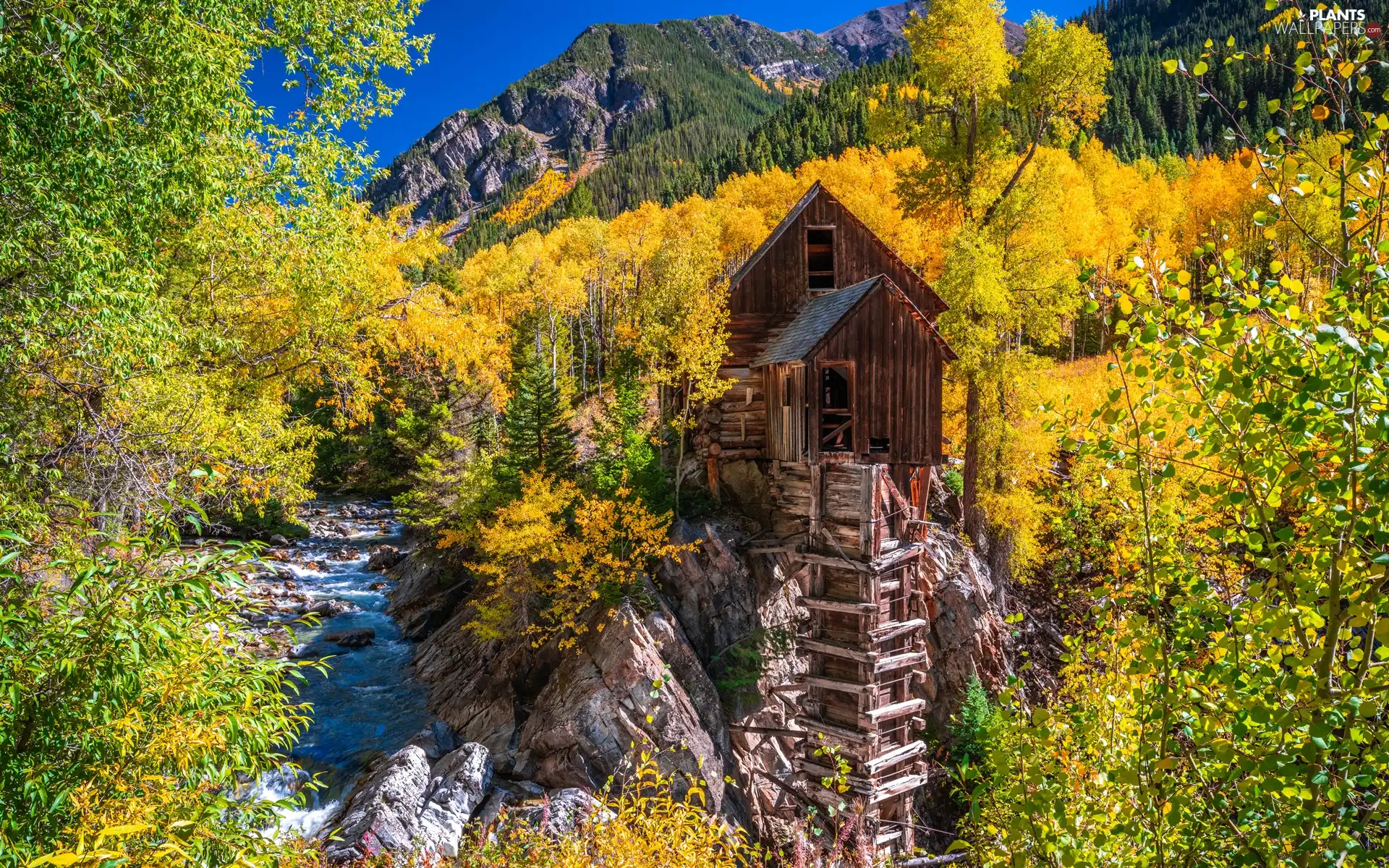 Crystal River, Crystal Mill, Mountains, autumn, Colorado, The United States, trees, viewes, rocks
