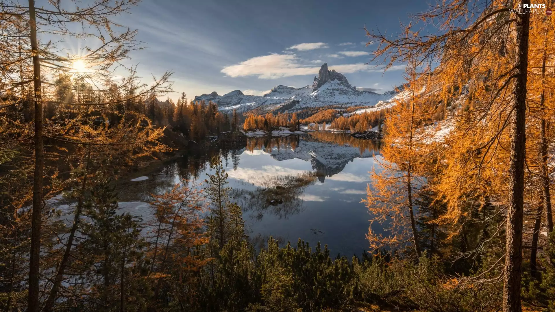 viewes, rays of the Sun, lake, trees, Mountains