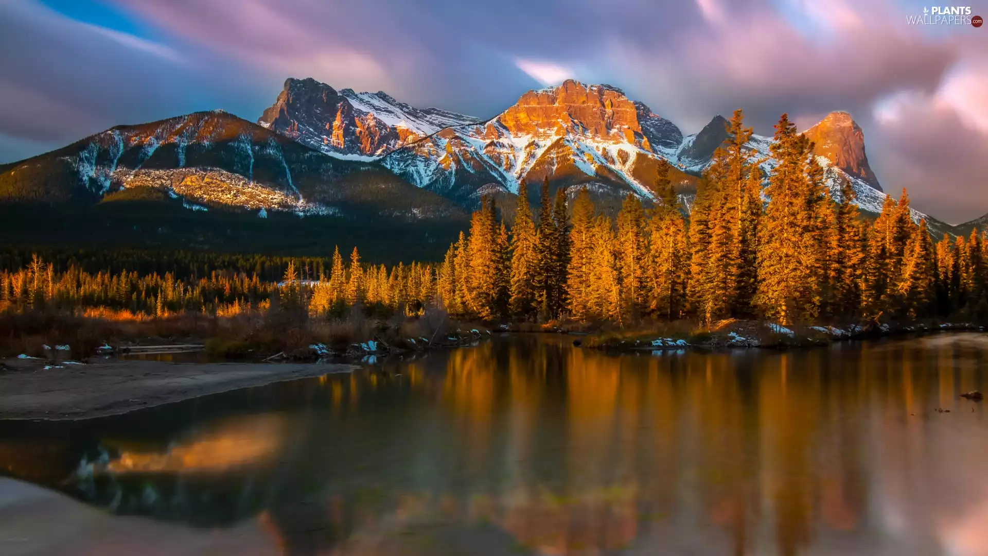 Mountains, Alberta, viewes, Canada, Banff National Park, trees, lake