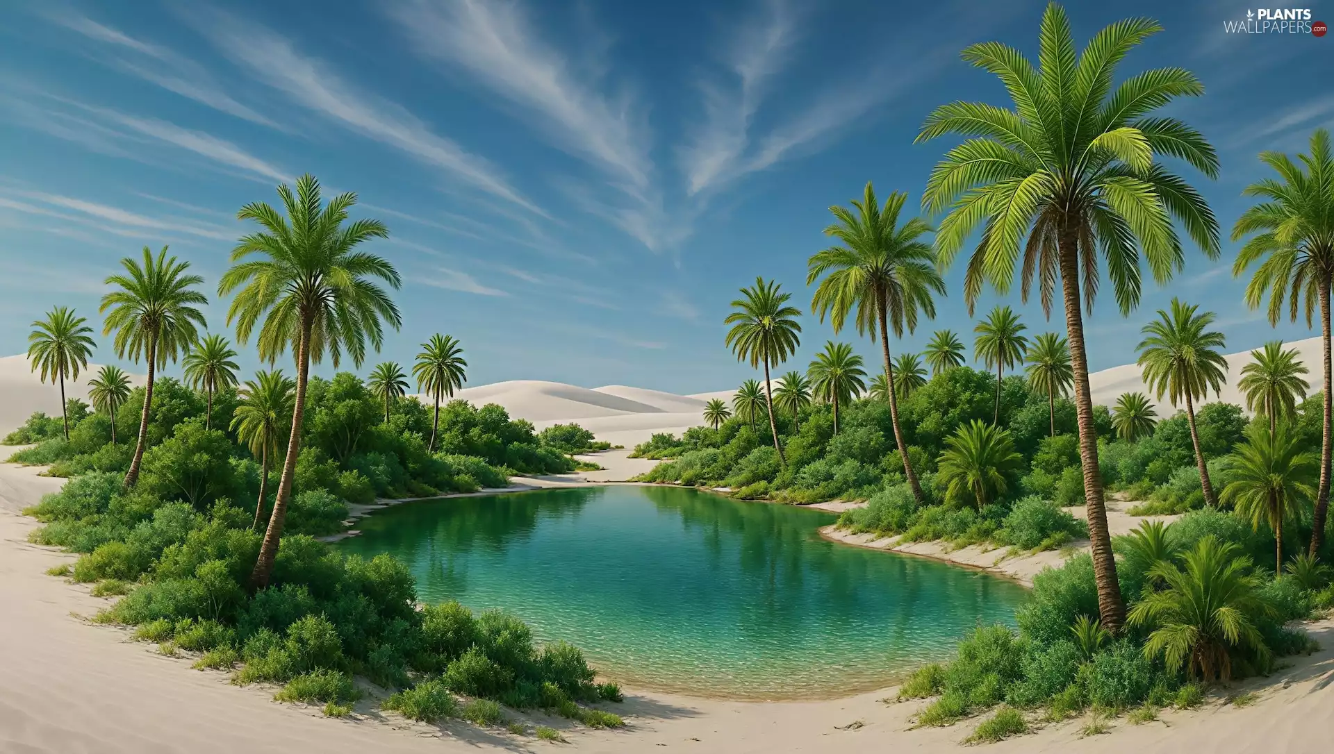 Desert, water, Palms, oasis