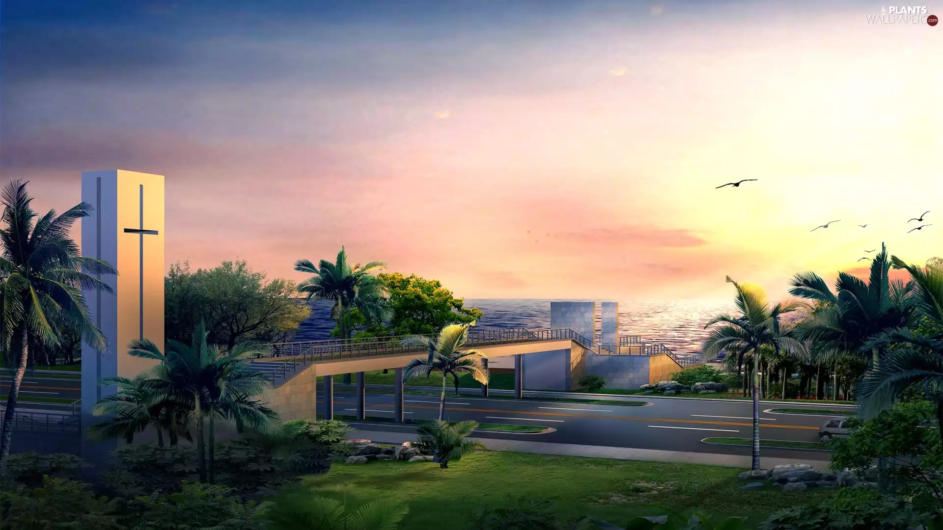 Palms, overpass, freeway