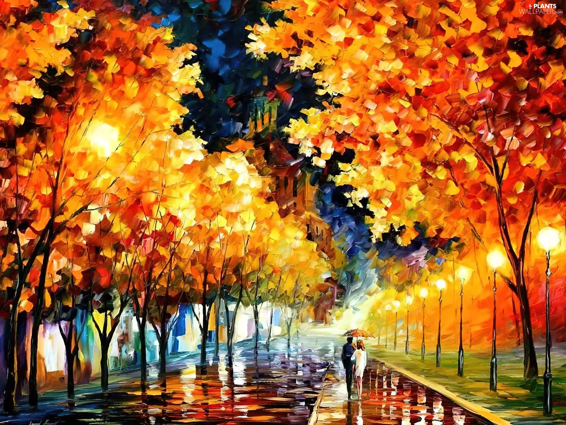 autumn, Park, Leonid Afremov, wander
