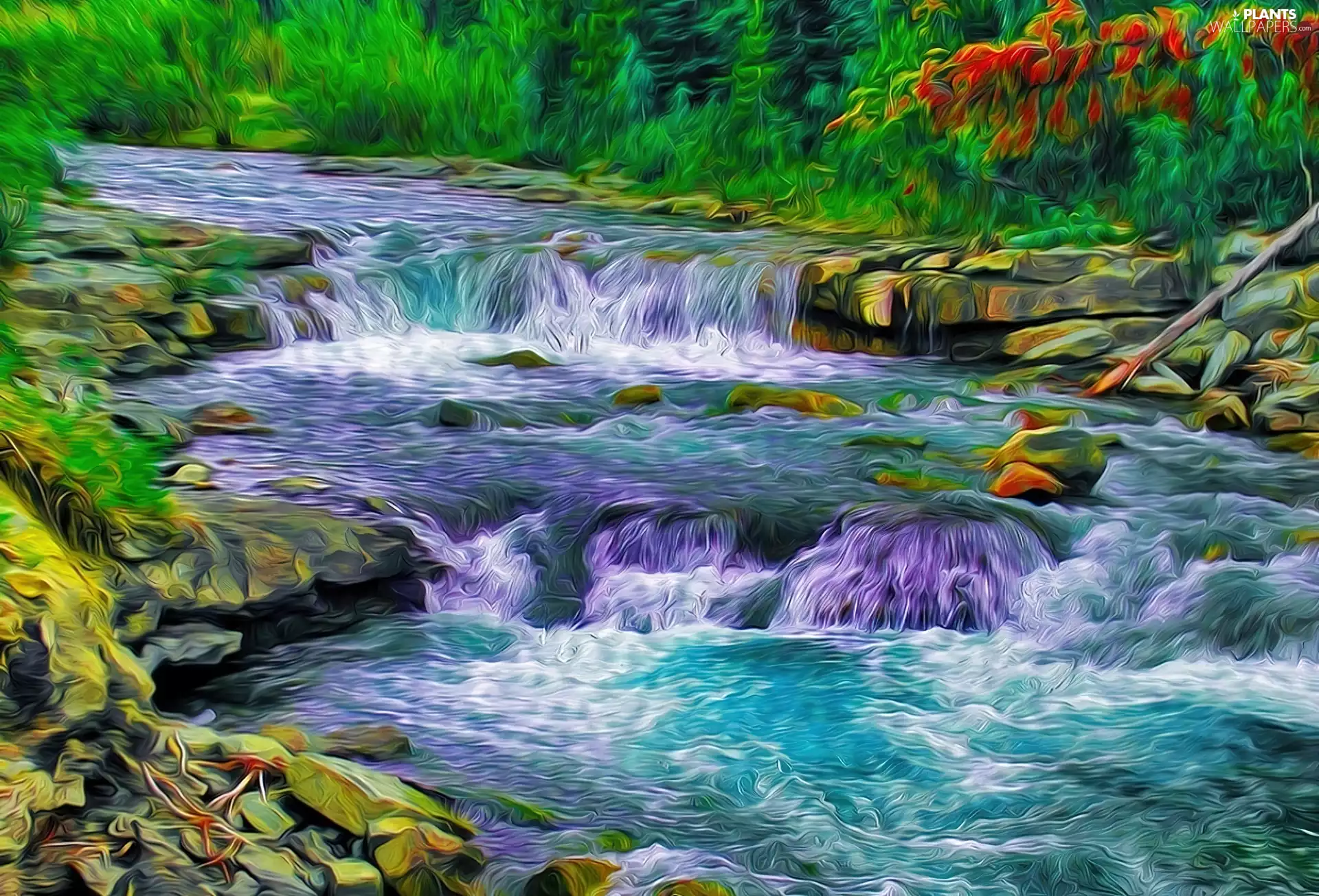 Stones, picture, viewes, River, trees