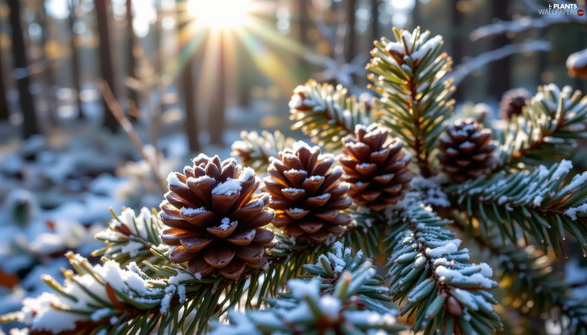 cones, twig, forest, pine, winter, snow, Ai