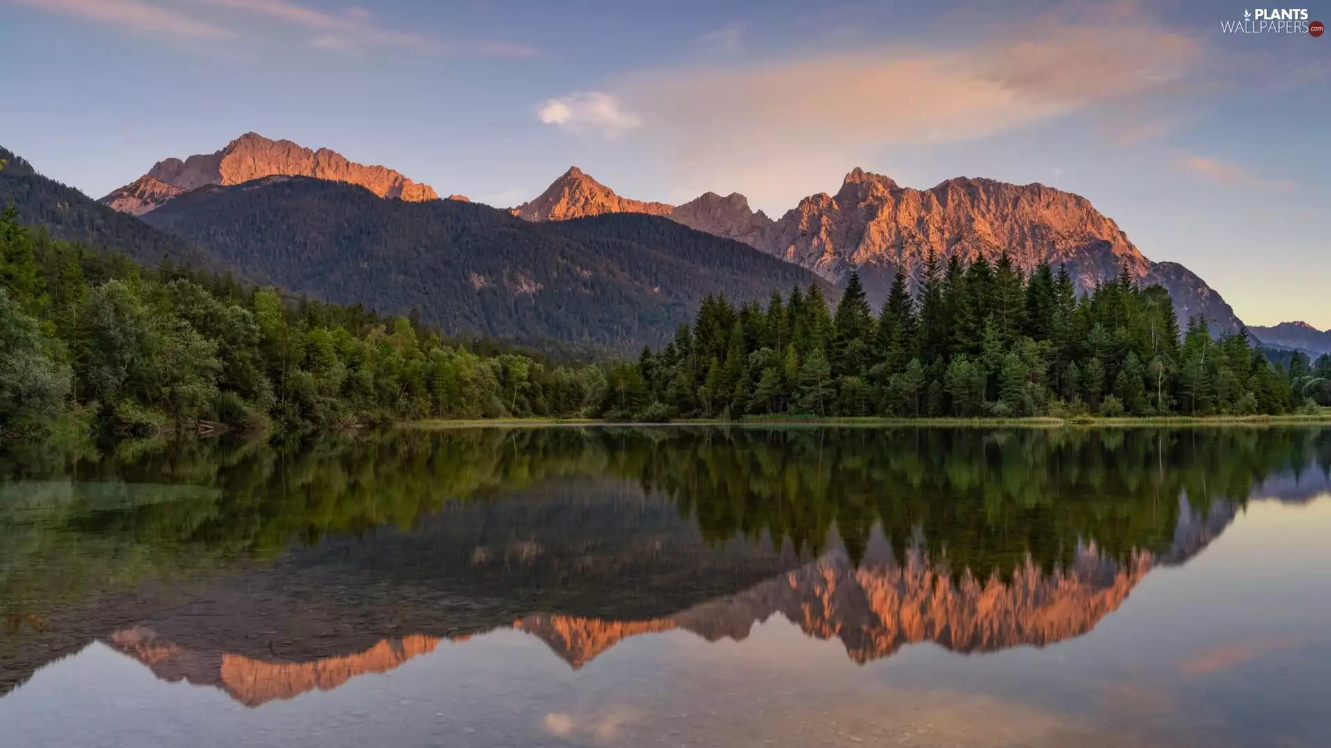 trees, Mountains, forest, reflection, viewes, lake